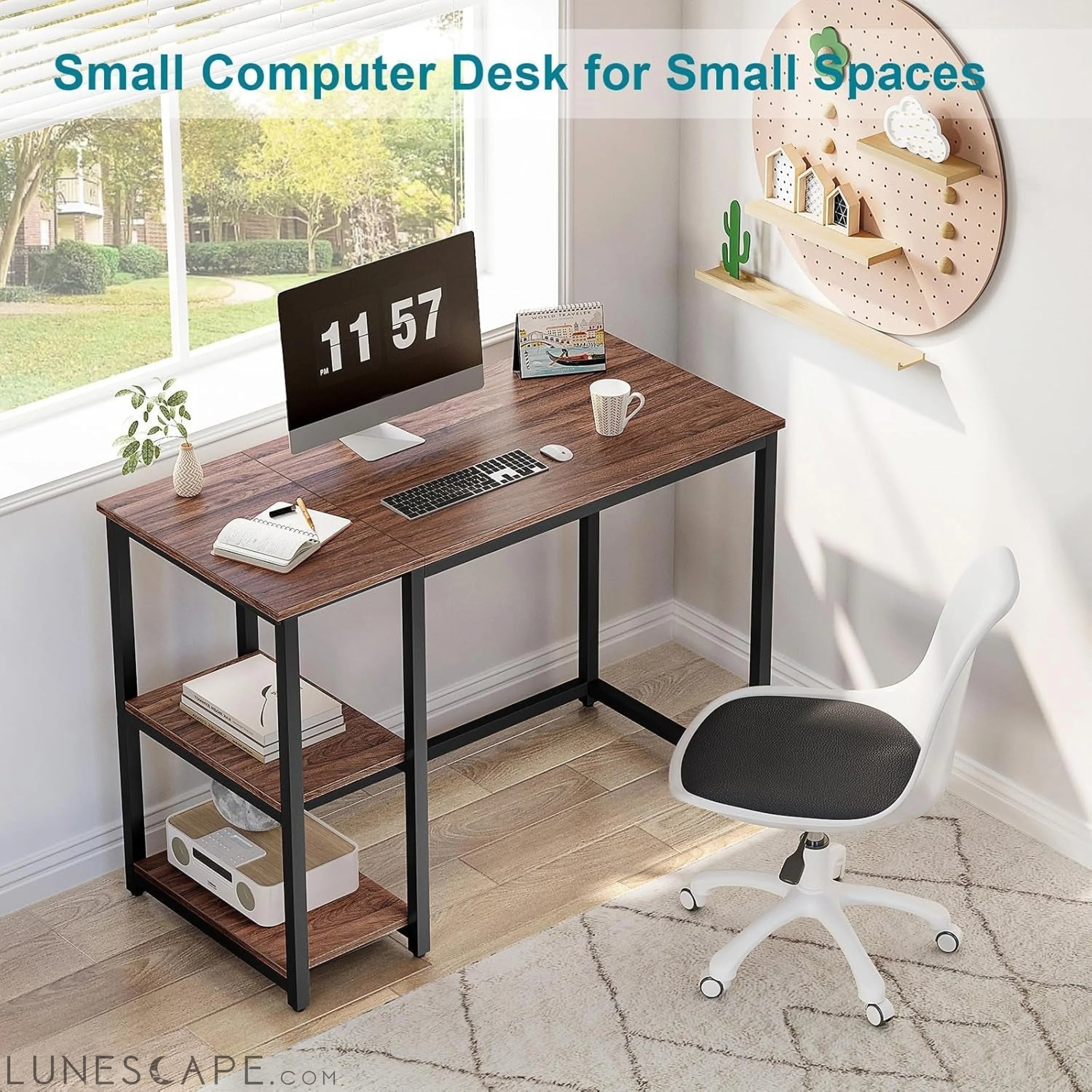 Computer Desk 40 Inch with 2 Shelves, Sturdy Home Office Desk with LUNESCAPE