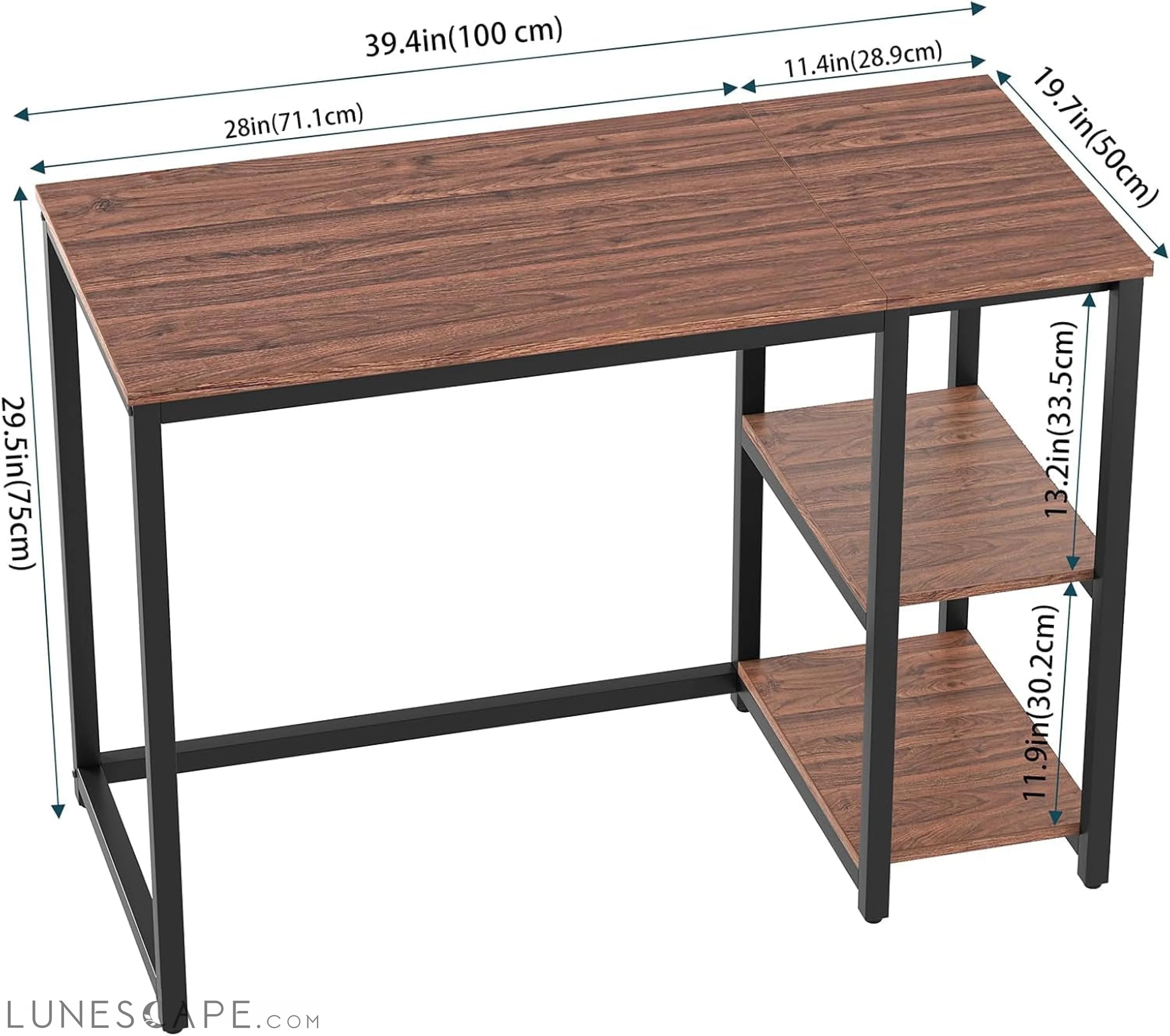 Computer Desk 40 Inch with 2 Shelves, Sturdy Home Office Desk with LUNESCAPE