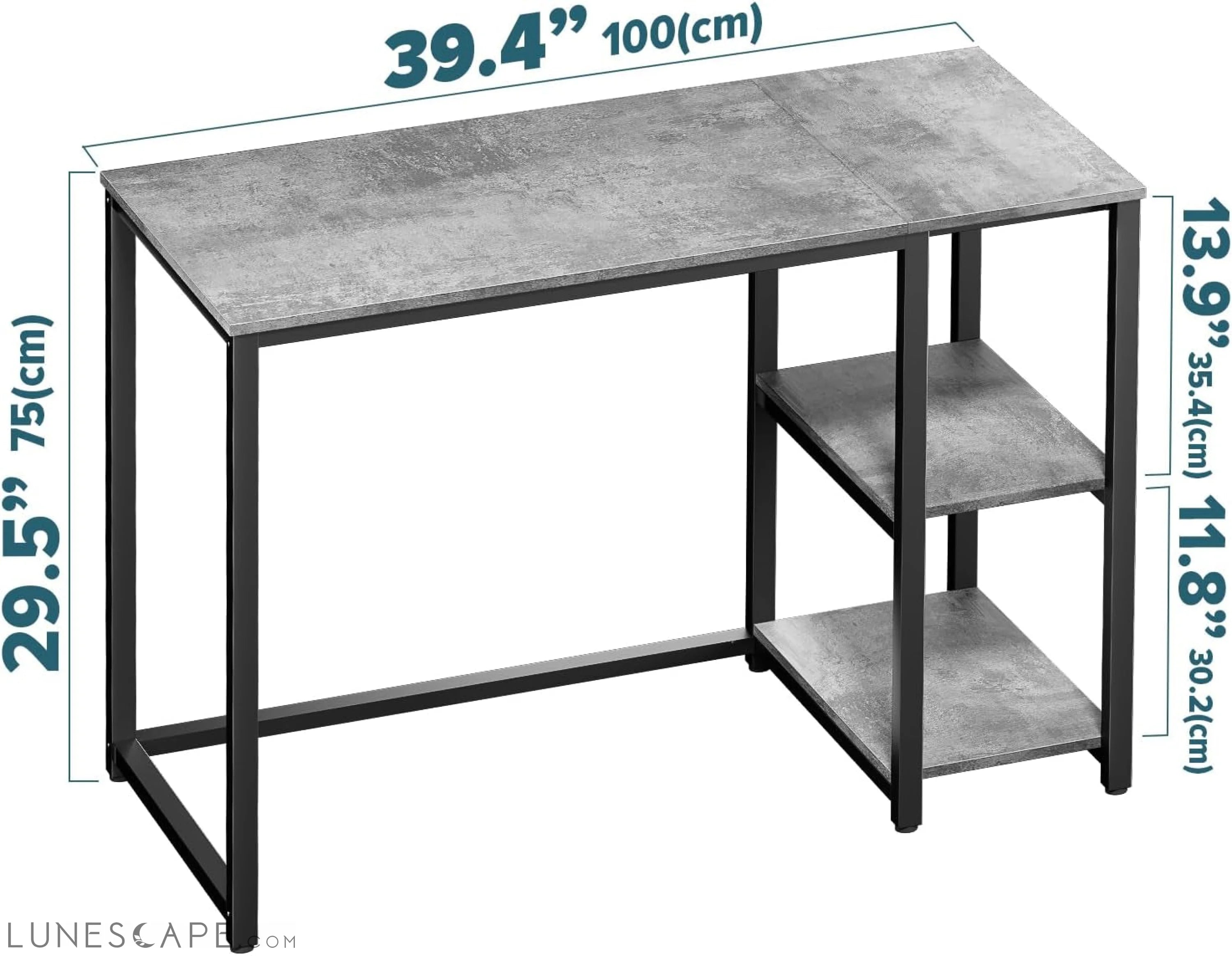 Computer Desk 40 Inches with 2-Tier Shelves Sturdy Home Office Desk LUNESCAPE
