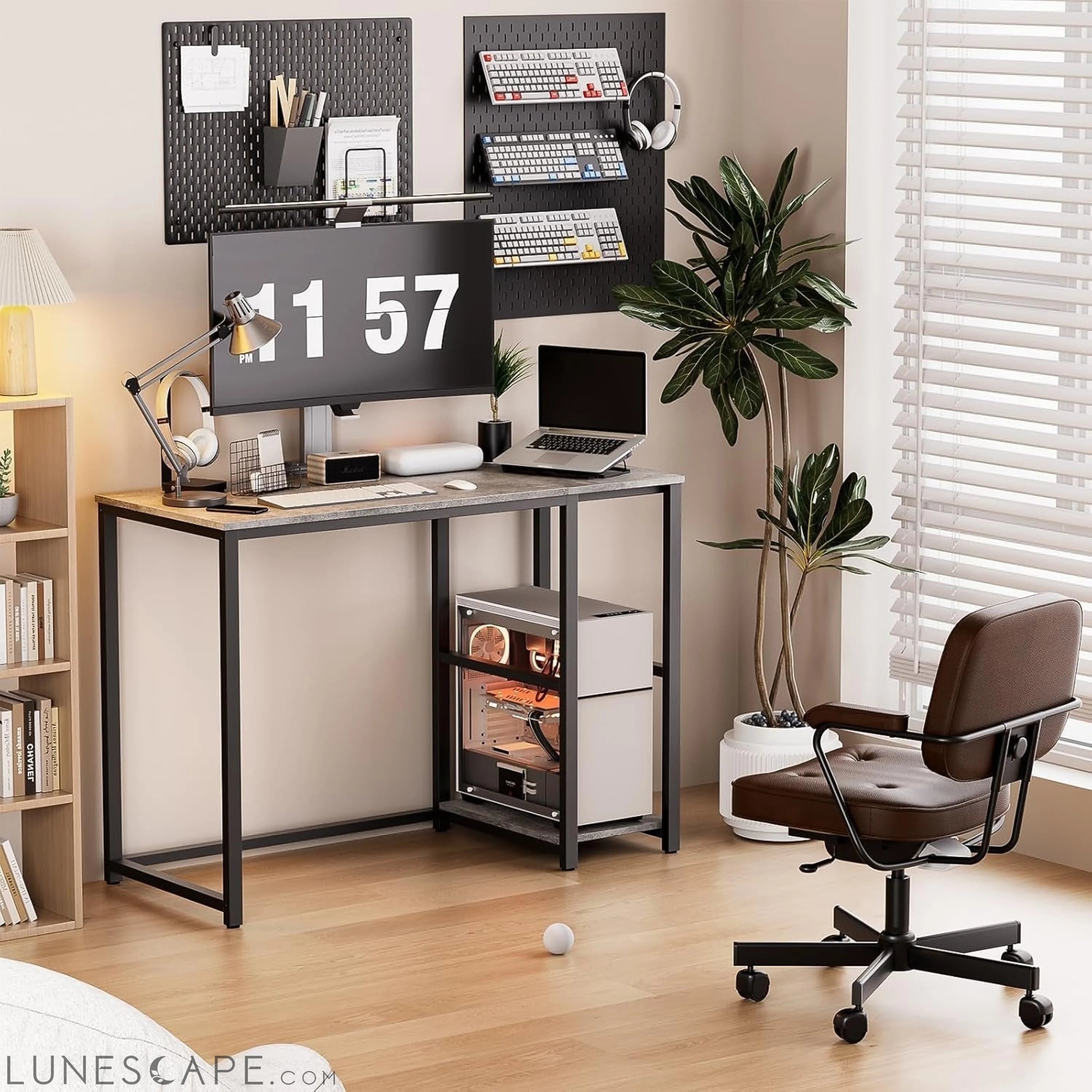 Computer Desk 40 Inches with 2-Tier Shelves Sturdy Home Office Desk LUNESCAPE