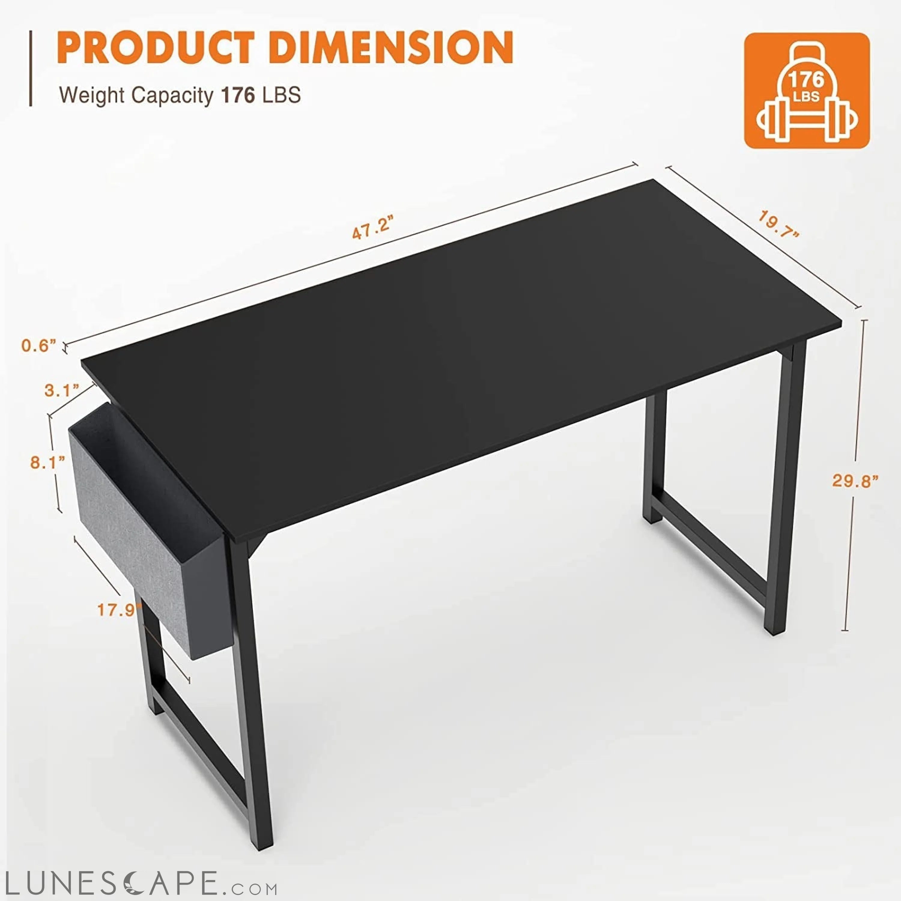 Computer Desk 47 Inch, Modern Simple Style, Storage Bag LUNESCAPE