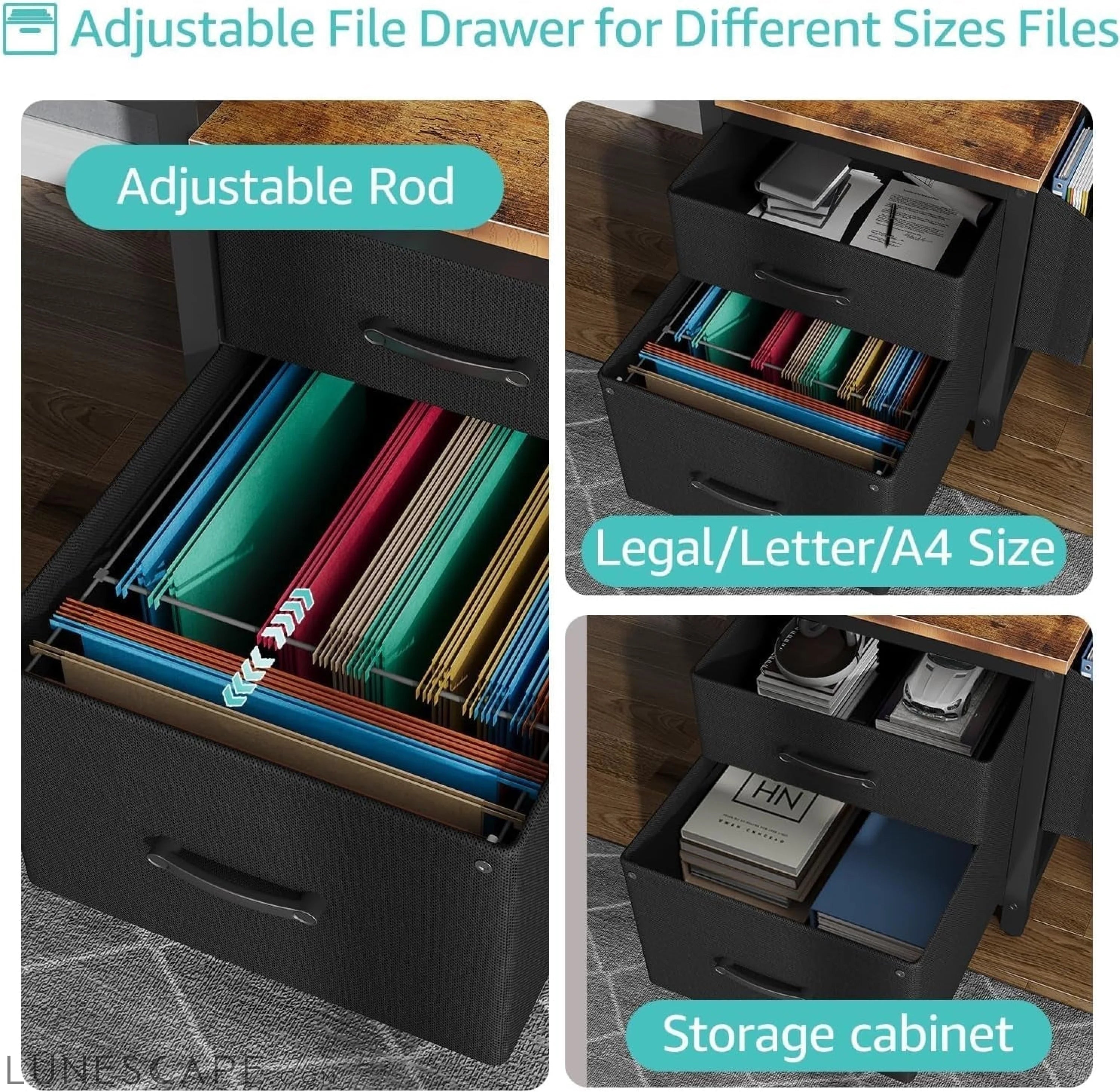 Computer Desk with Fabric File Drawers Cabinet, 57 Inch Home Office LUNESCAPE
