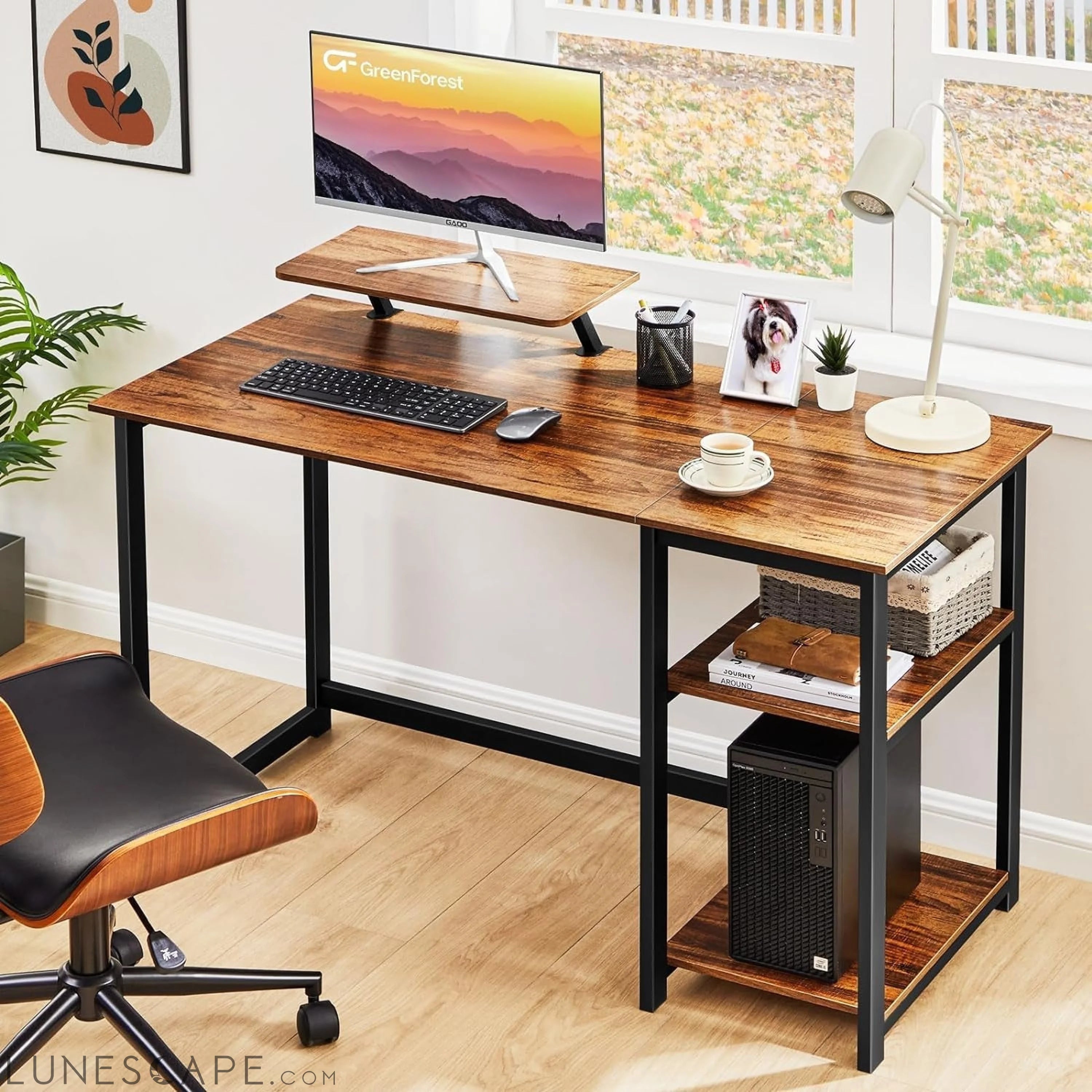 Computer Desk with Monitor Stand,39 Inch Small Desk with Reversible LUNESCAPE