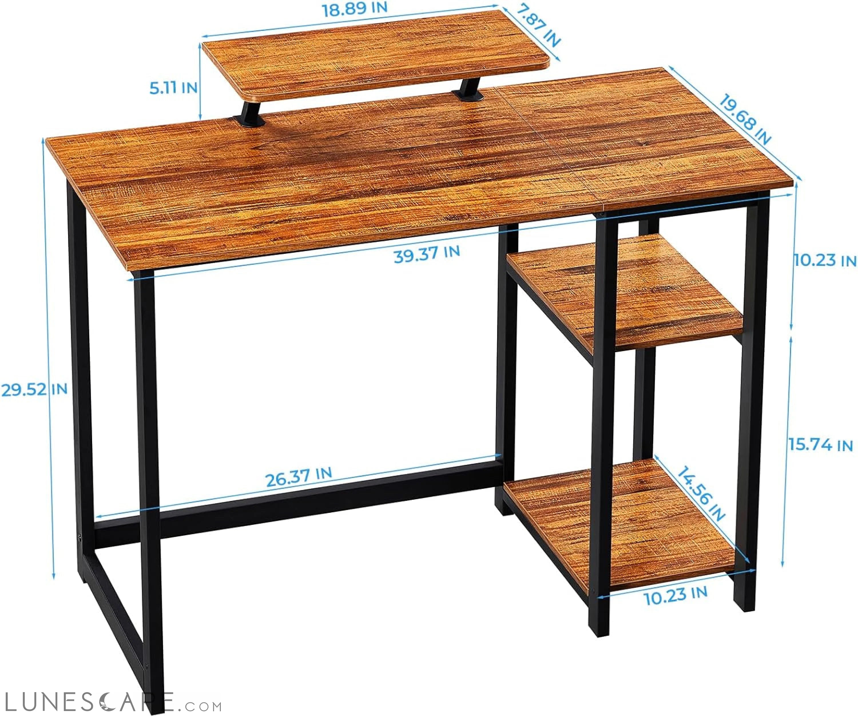 Computer Desk with Monitor Stand,39 Inch Small Desk with Reversible LUNESCAPE