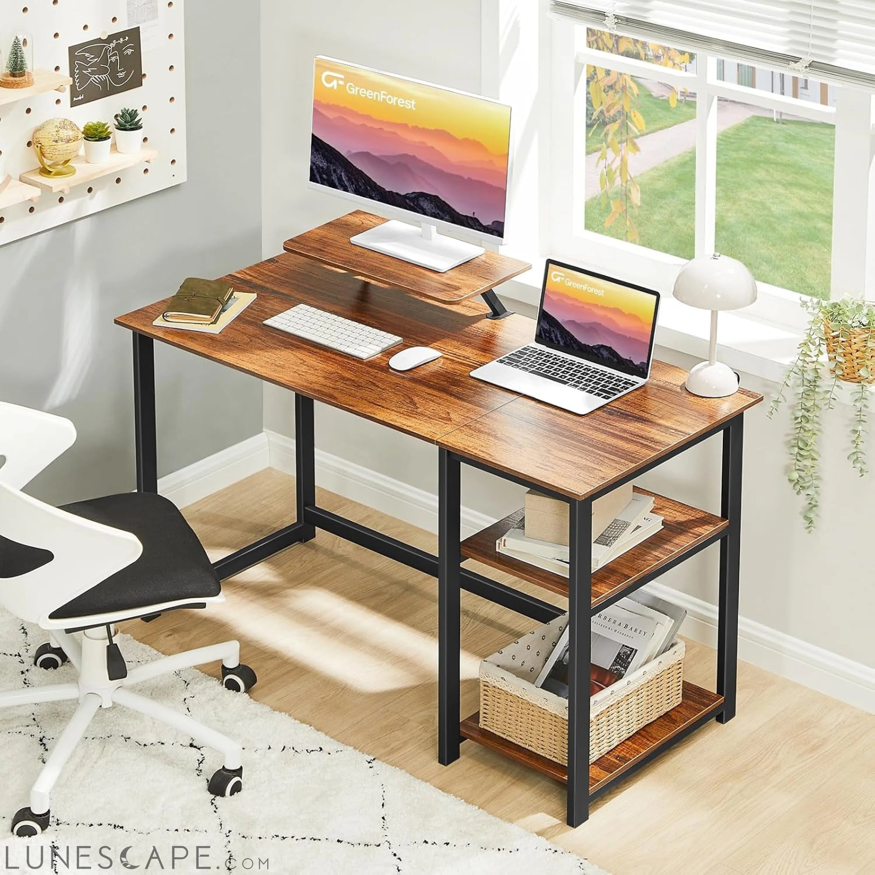 Computer Desk with Monitor Stand,39 Inch Small Desk with Reversible LUNESCAPE