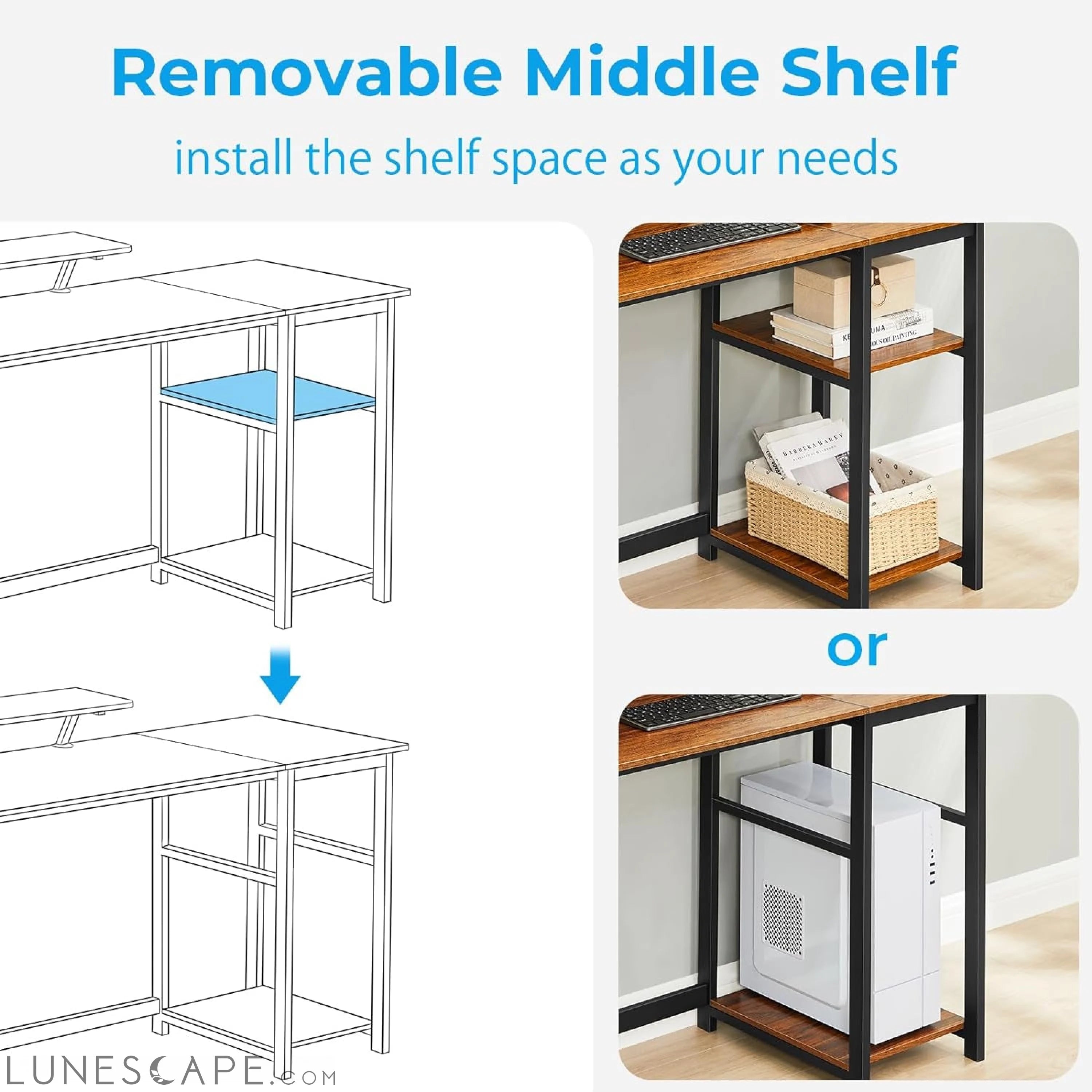 Computer Desk with Monitor Stand,39 Inch Small Desk with Reversible LUNESCAPE