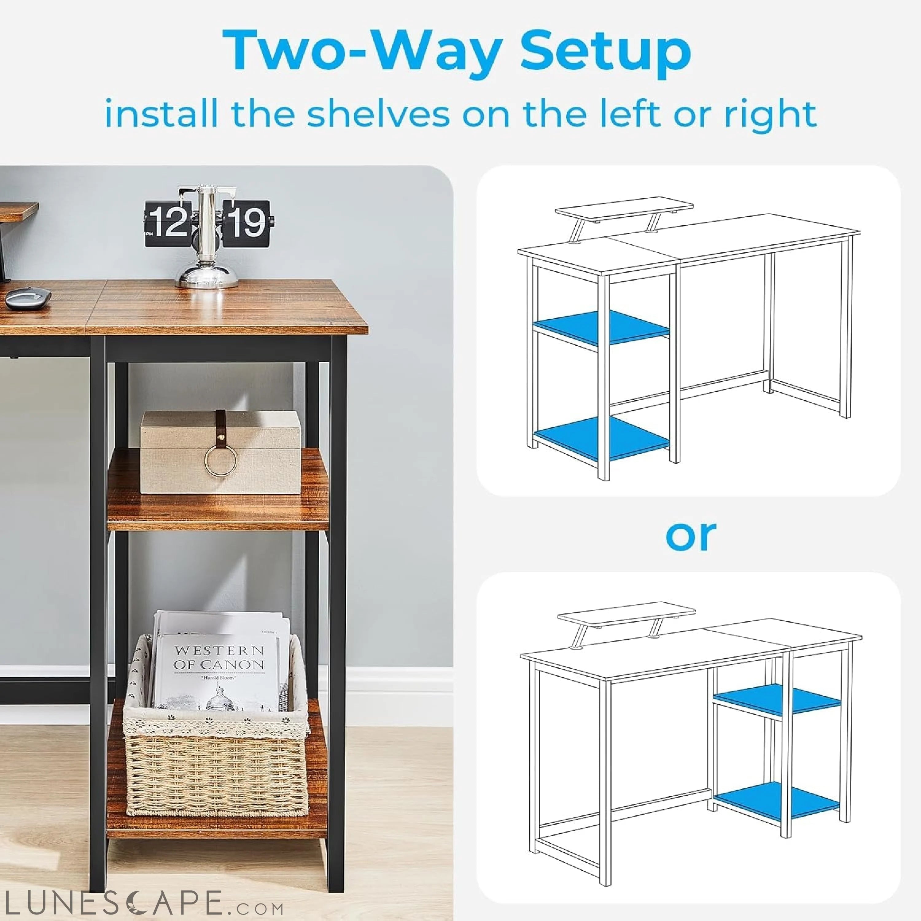 Computer Desk with Monitor Stand,39 Inch Small Desk with Reversible LUNESCAPE