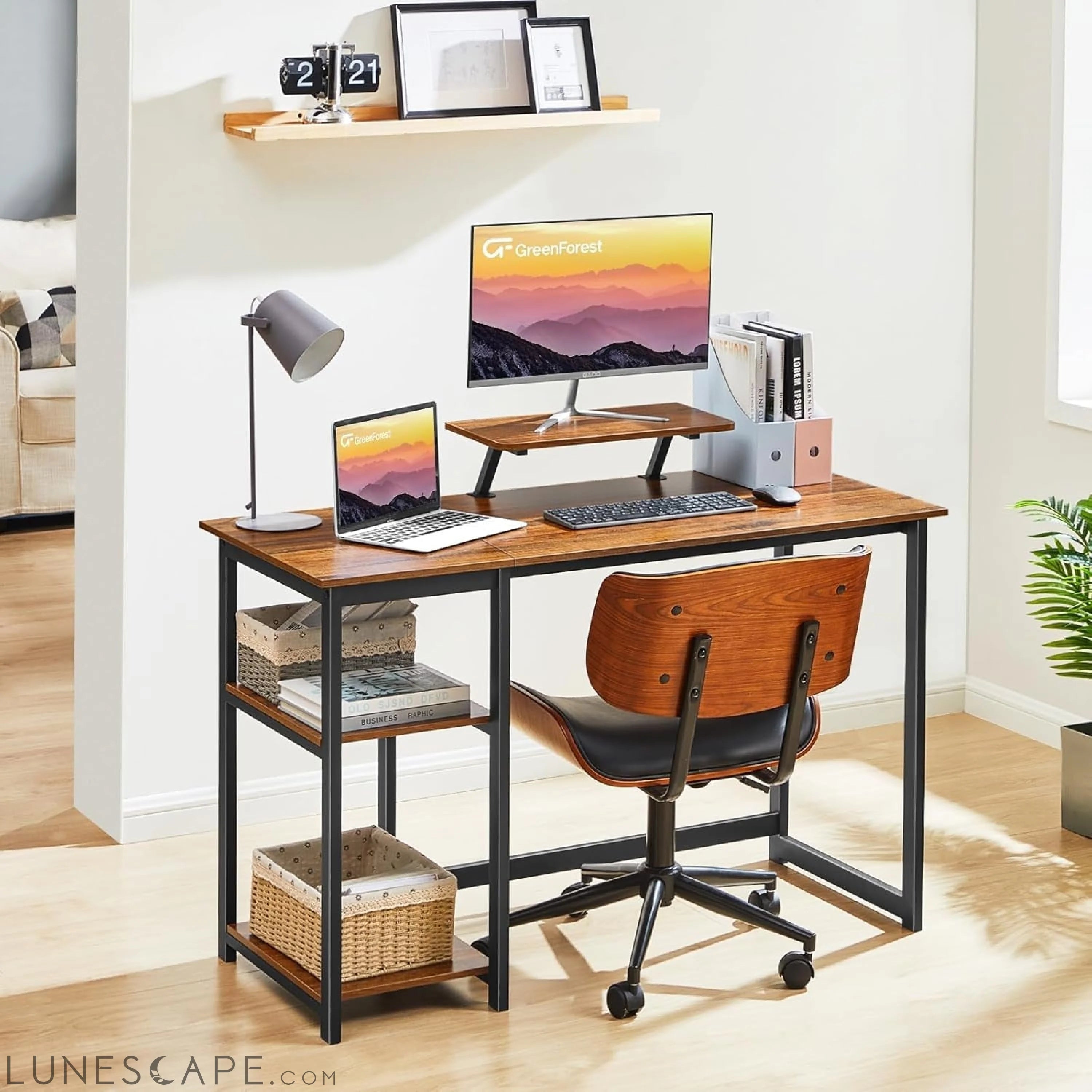 Computer Desk with Monitor Stand,39 Inch Small Desk with Reversible LUNESCAPE