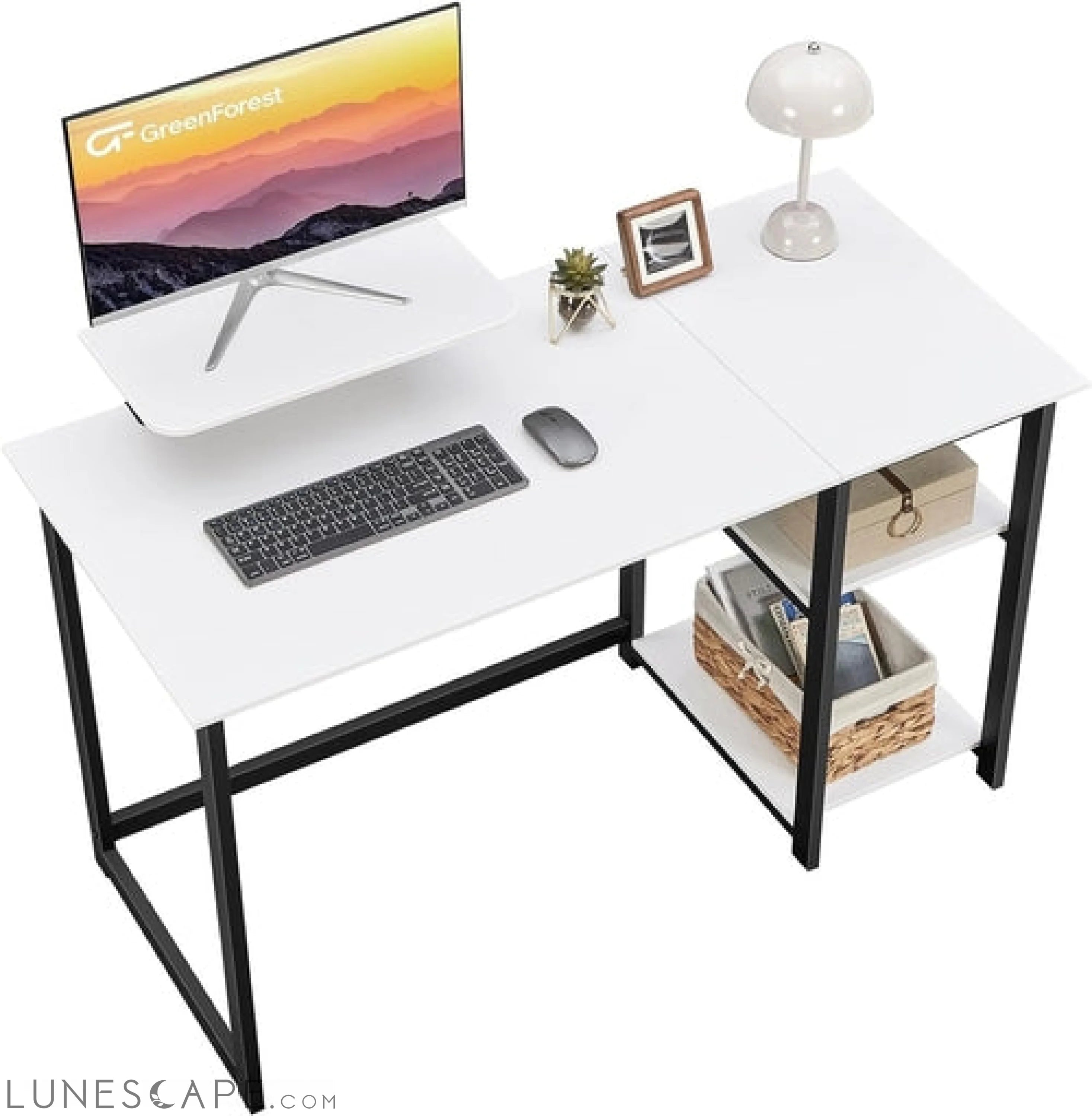 Computer Desk with Monitor Stand and Reversible Storage Shelves,39 LUNESCAPE