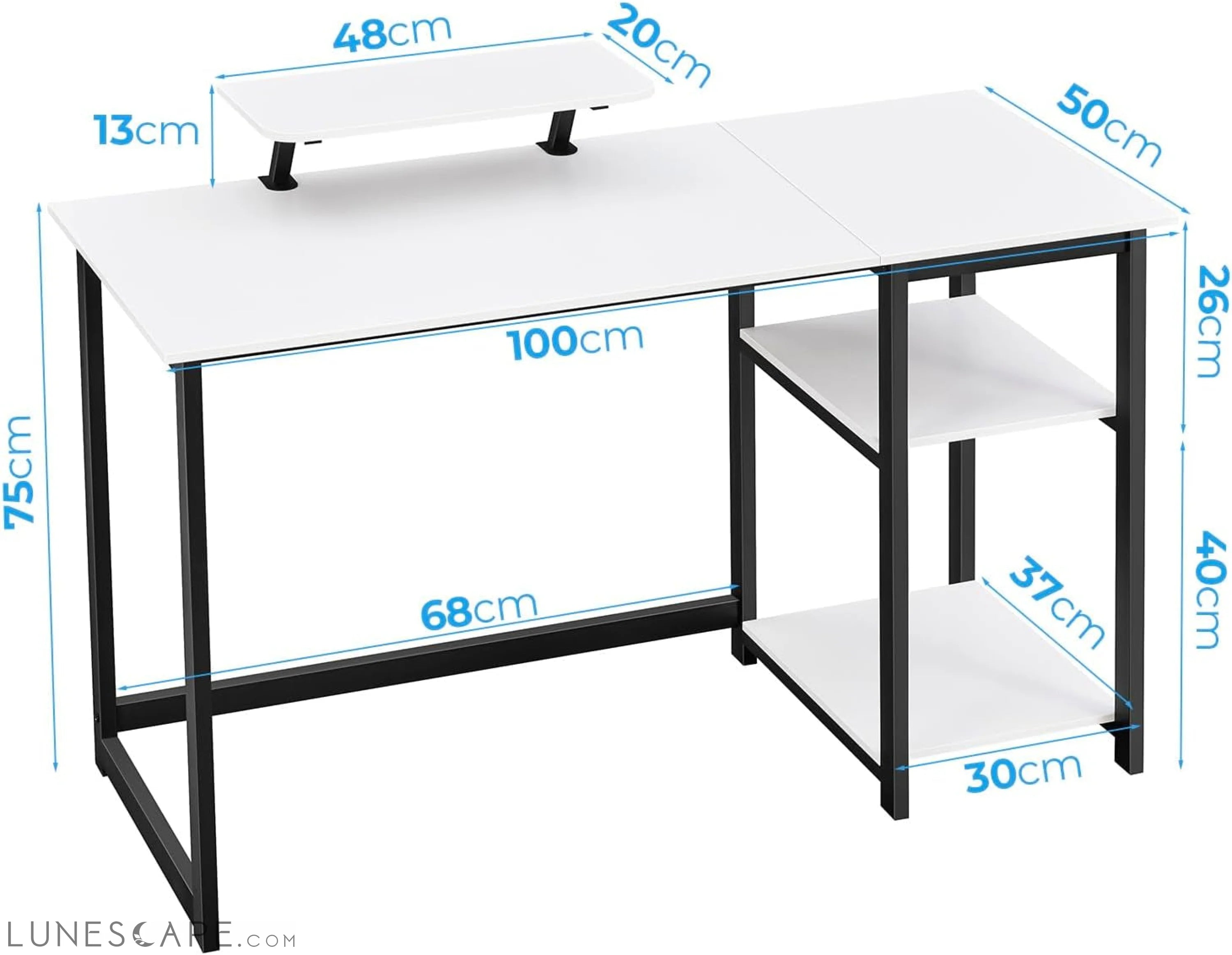 Computer Desk with Monitor Stand and Reversible Storage Shelves,39 LUNESCAPE