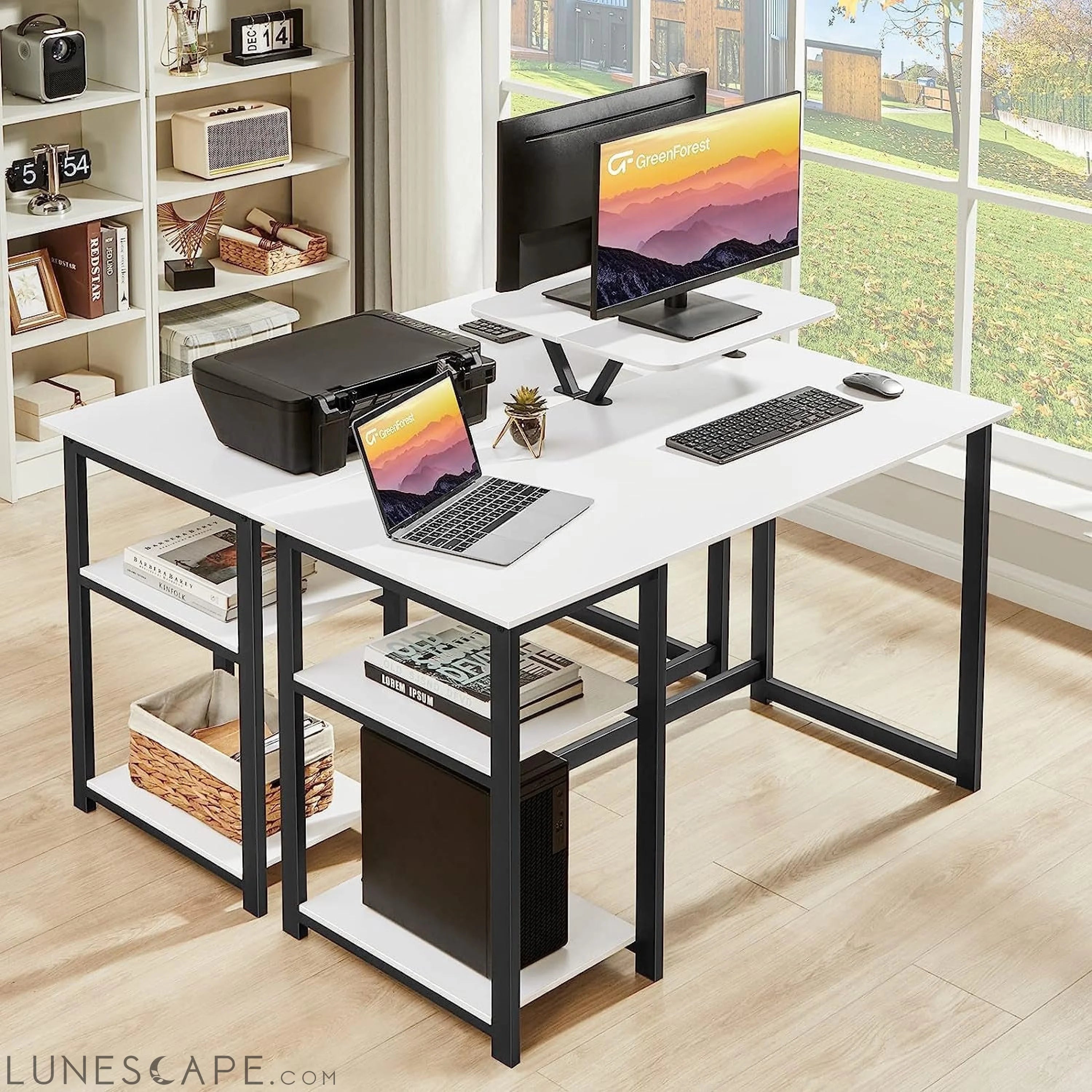 Computer Desk with Monitor Stand and Reversible Storage Shelves,39 LUNESCAPE