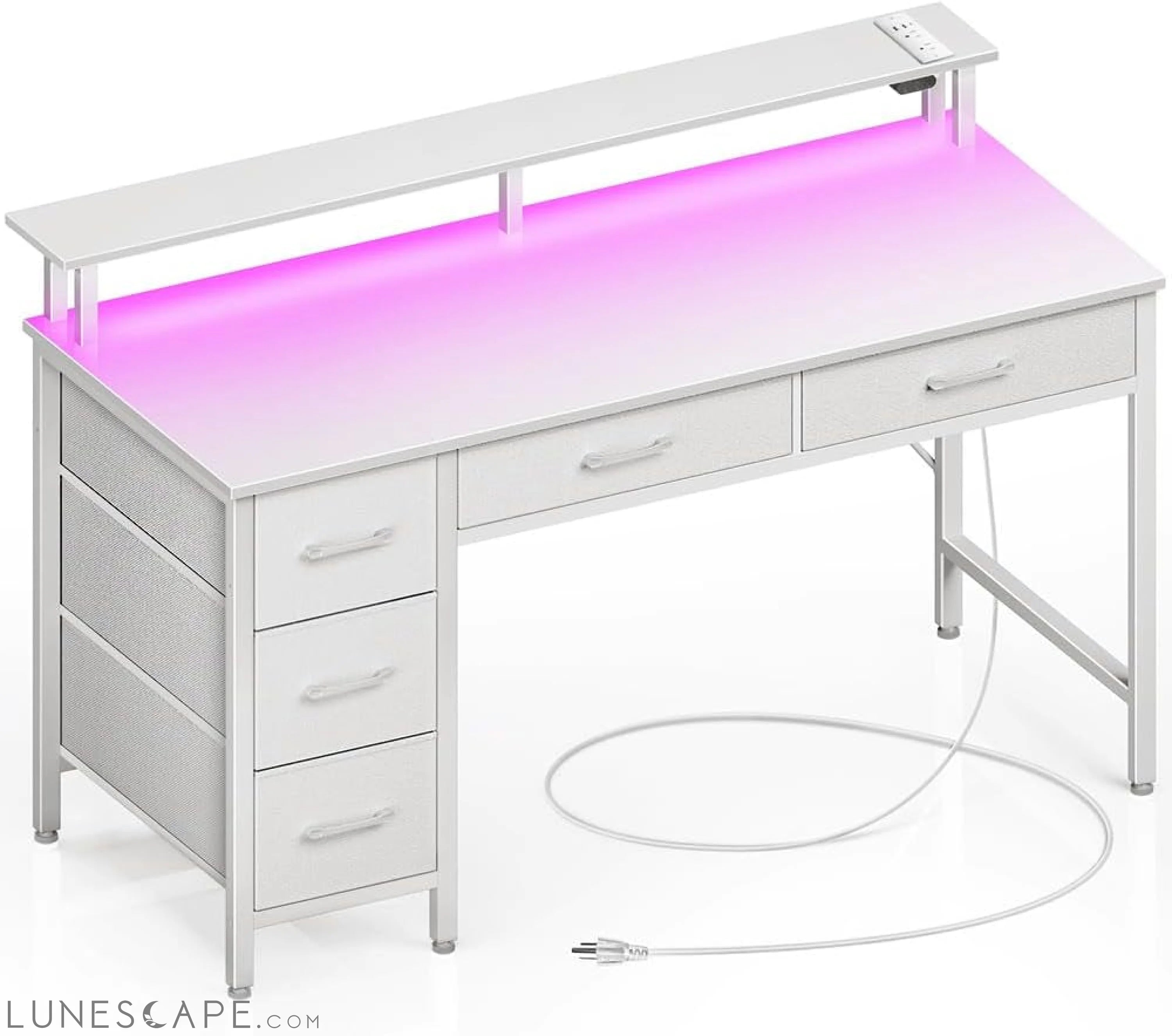 Computer Desk with Power Outlets & LED Light, 39 Inch Home Office Desk LUNESCAPE