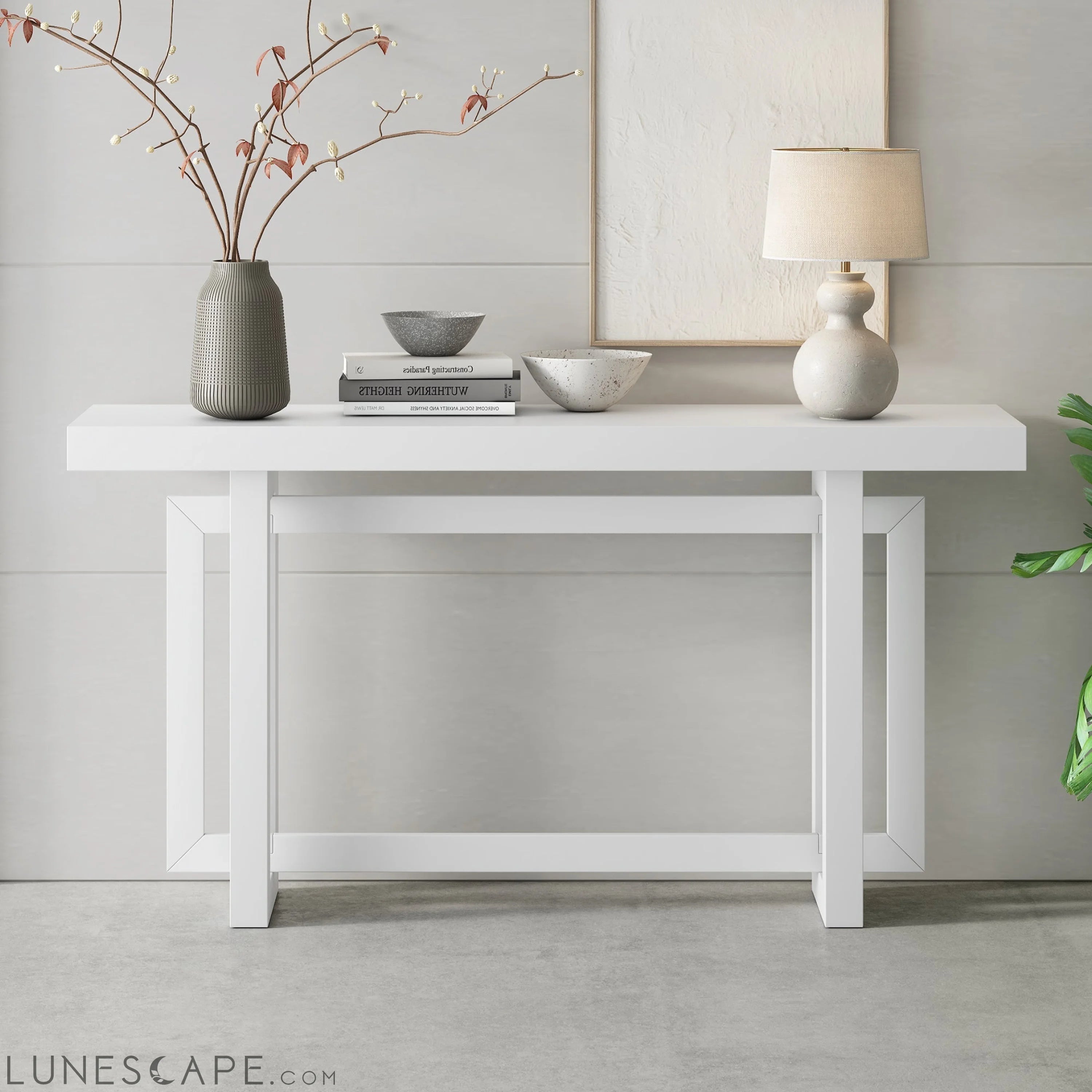Contemporary Console Table with Wood Top, Extra Long Entryway Table LUNESCAPE