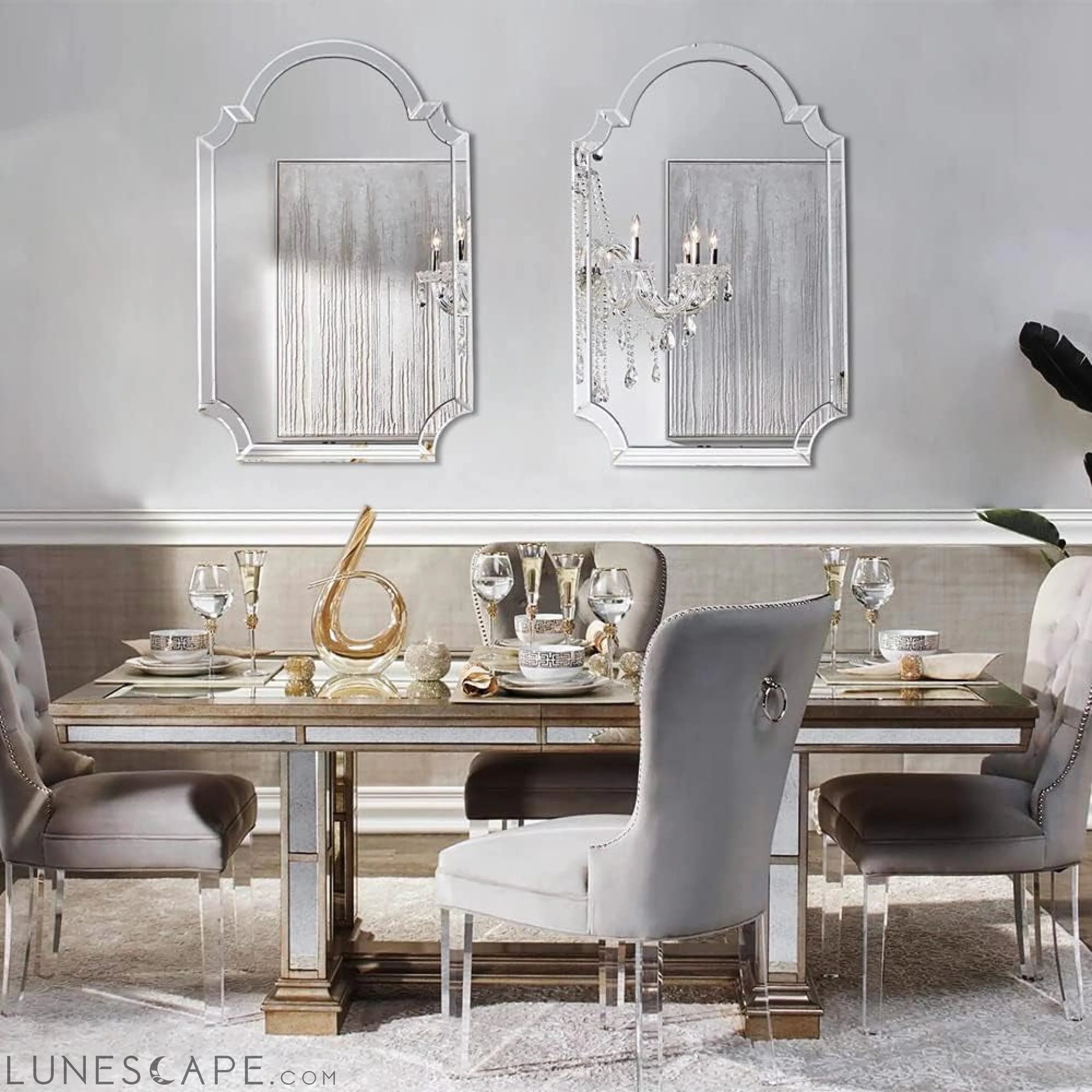 Contemporary Large Arched Wall Mirror, 33.5 X 21.6 with Glass Beveled LUNESCAPE