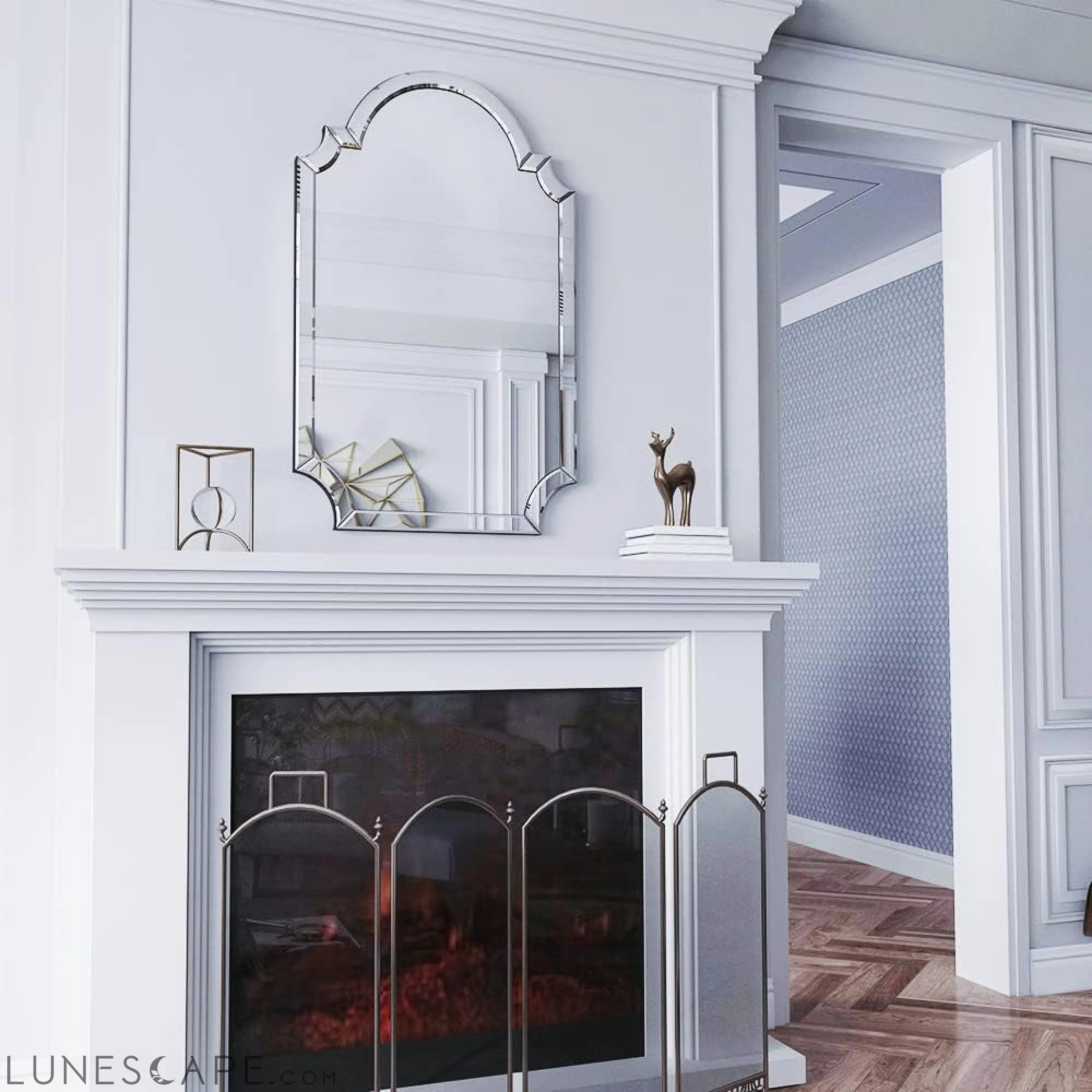 Contemporary Large Arched Wall Mirror, 33.5 X 21.6 with Glass Beveled LUNESCAPE