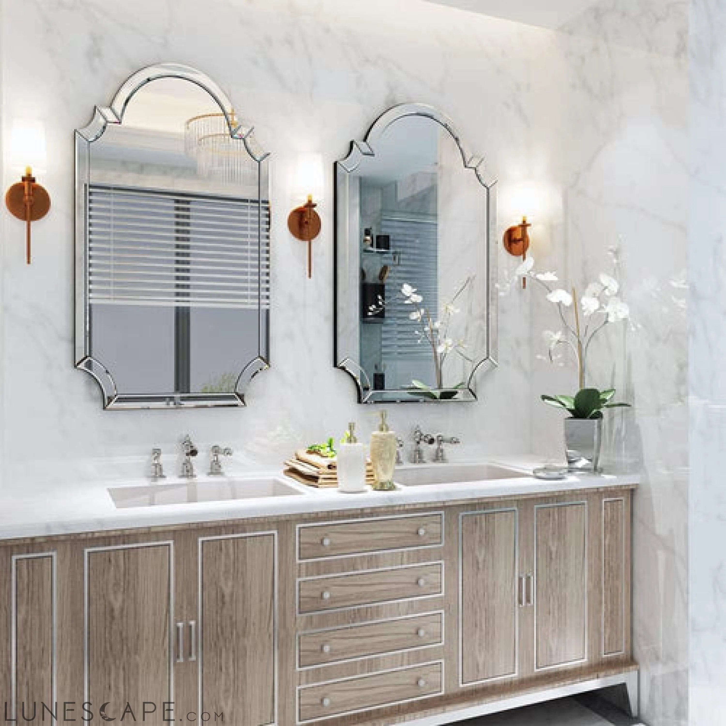 Contemporary Large Arched Wall Mirror, 33.5 X 21.6 with Glass Beveled LUNESCAPE