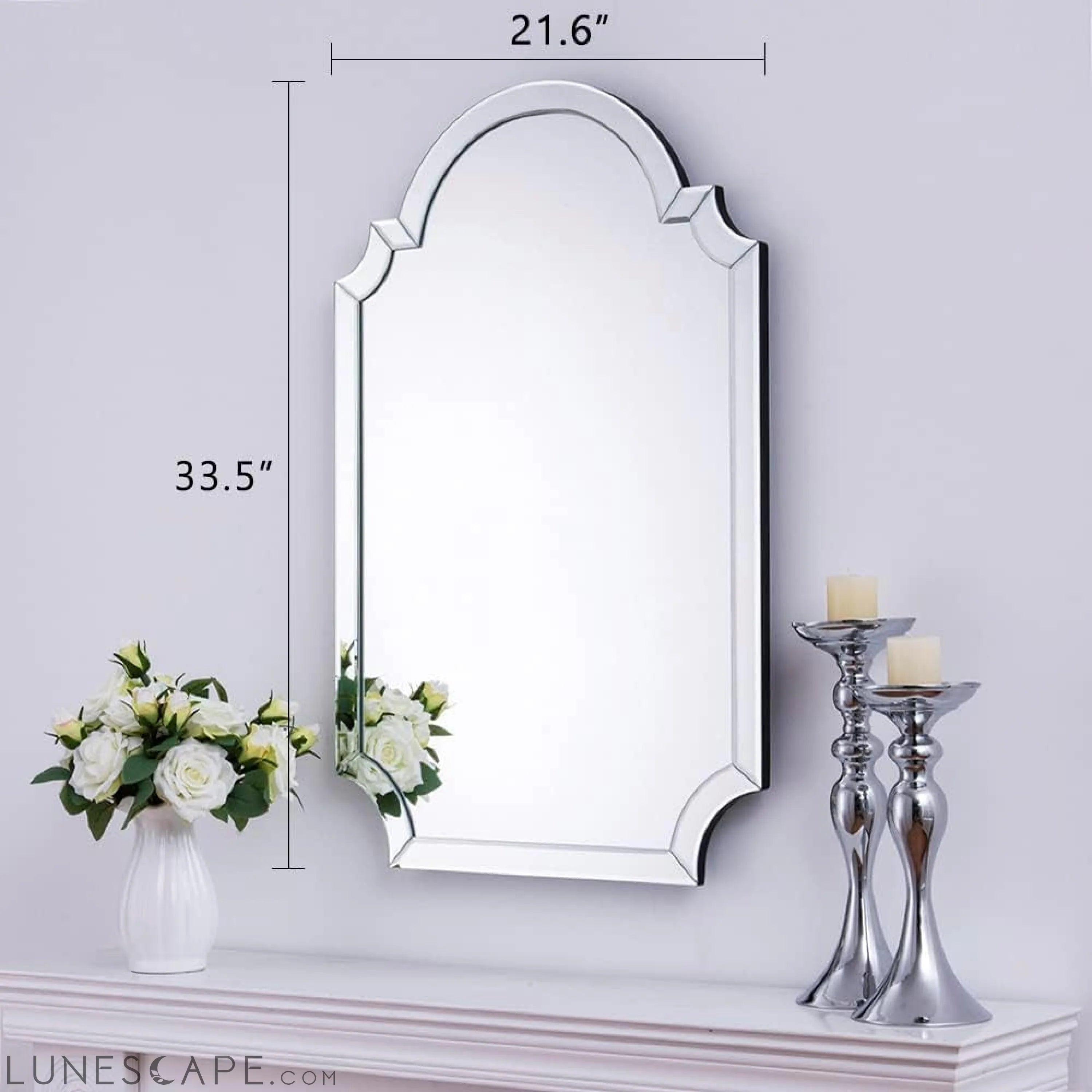 Contemporary Large Arched Wall Mirror, 33.5 X 21.6 with Glass Beveled LUNESCAPE