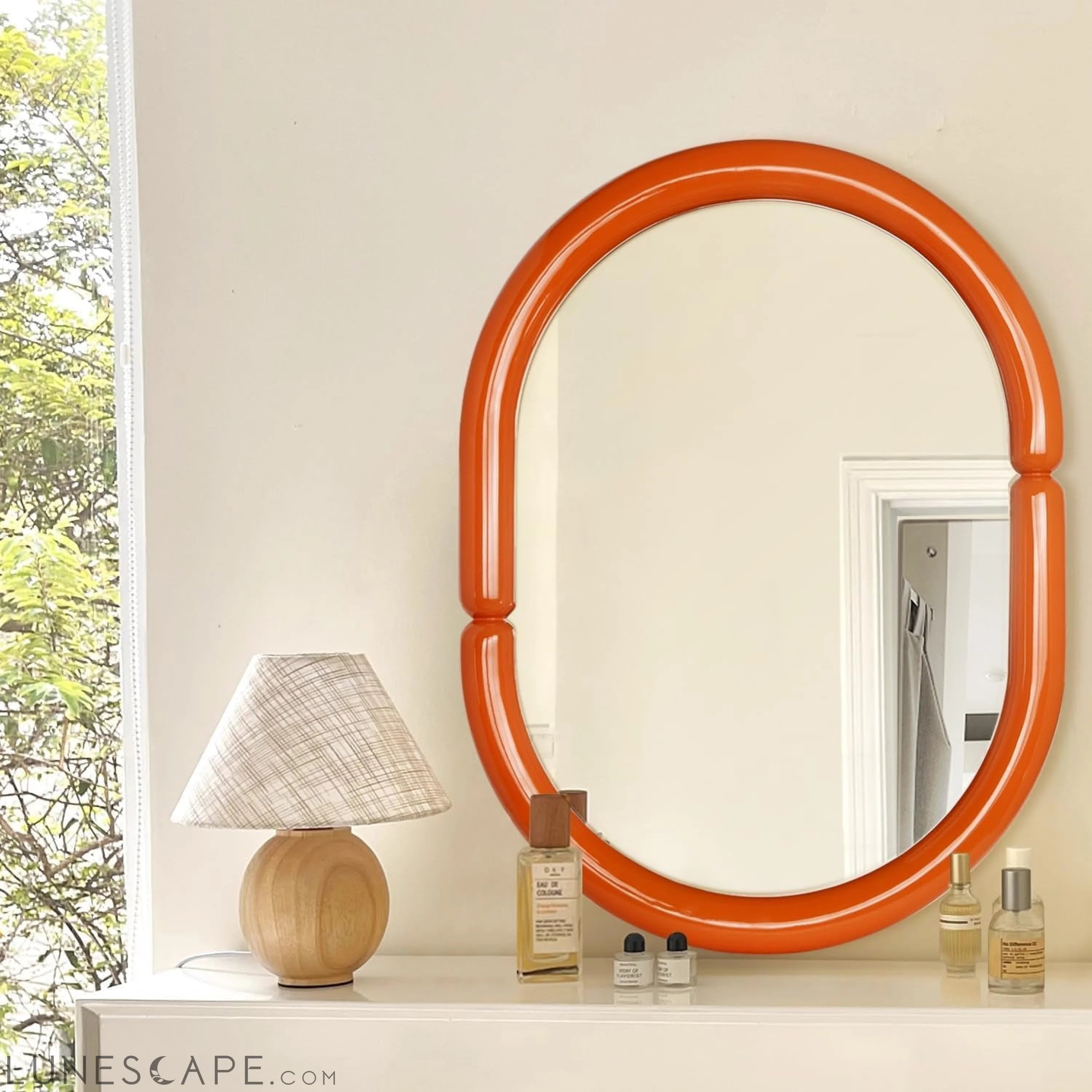 Contemporary Oval Wood Framed Wall Mirror - Elegant Wall Mounted LUNESCAPE