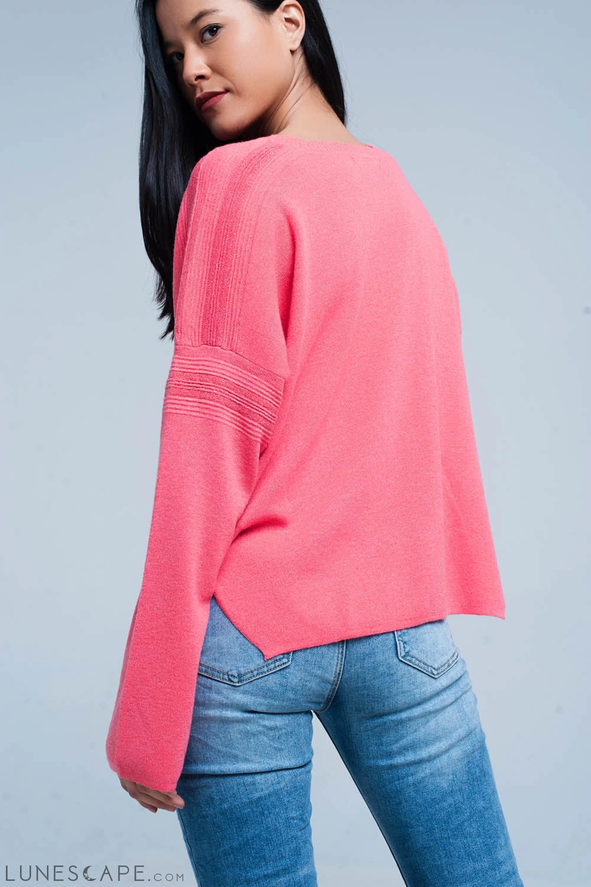 Coral Fine Knitted Sweater With Glitter Details LUNESCAPE