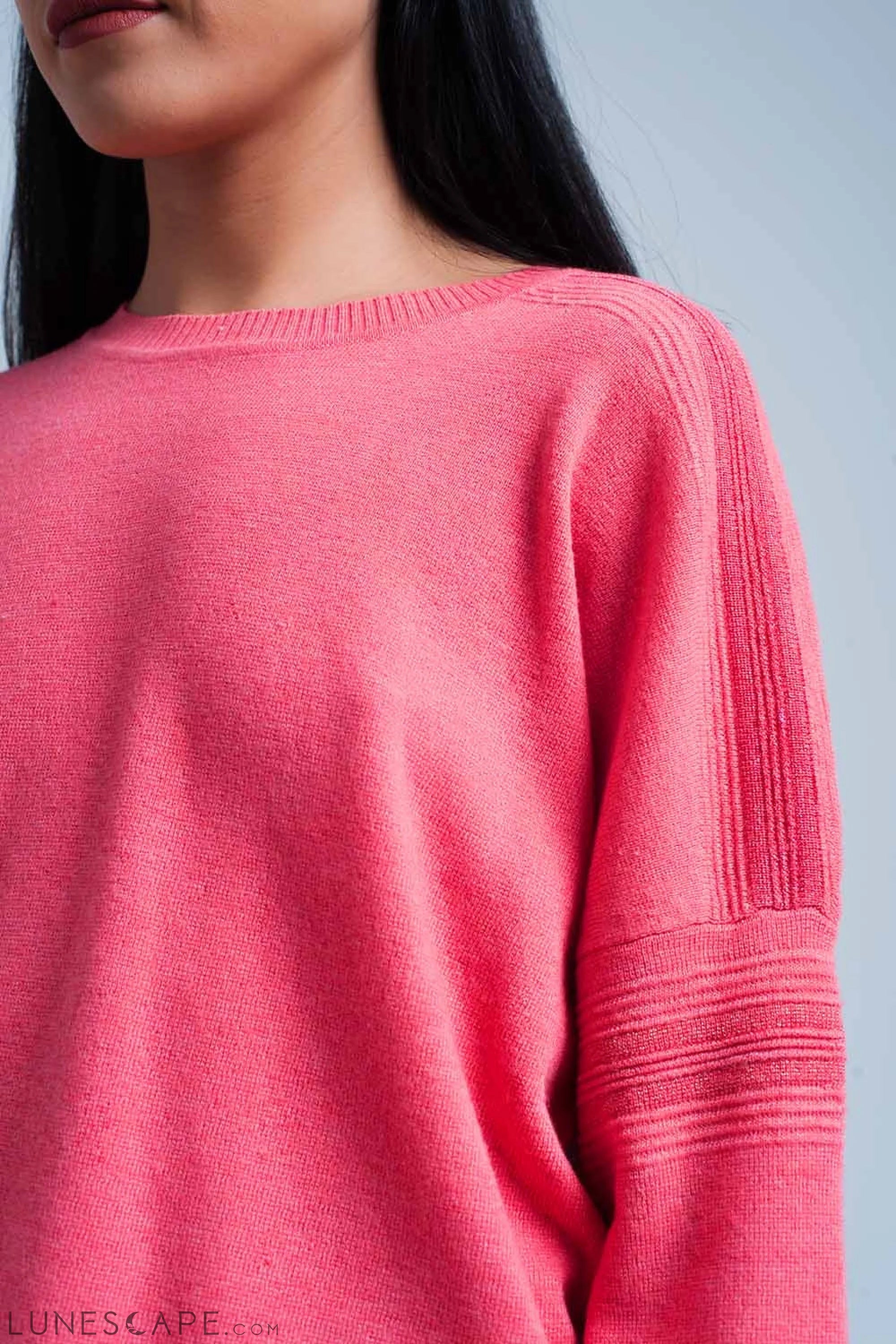 Coral Fine Knitted Sweater With Glitter Details LUNESCAPE