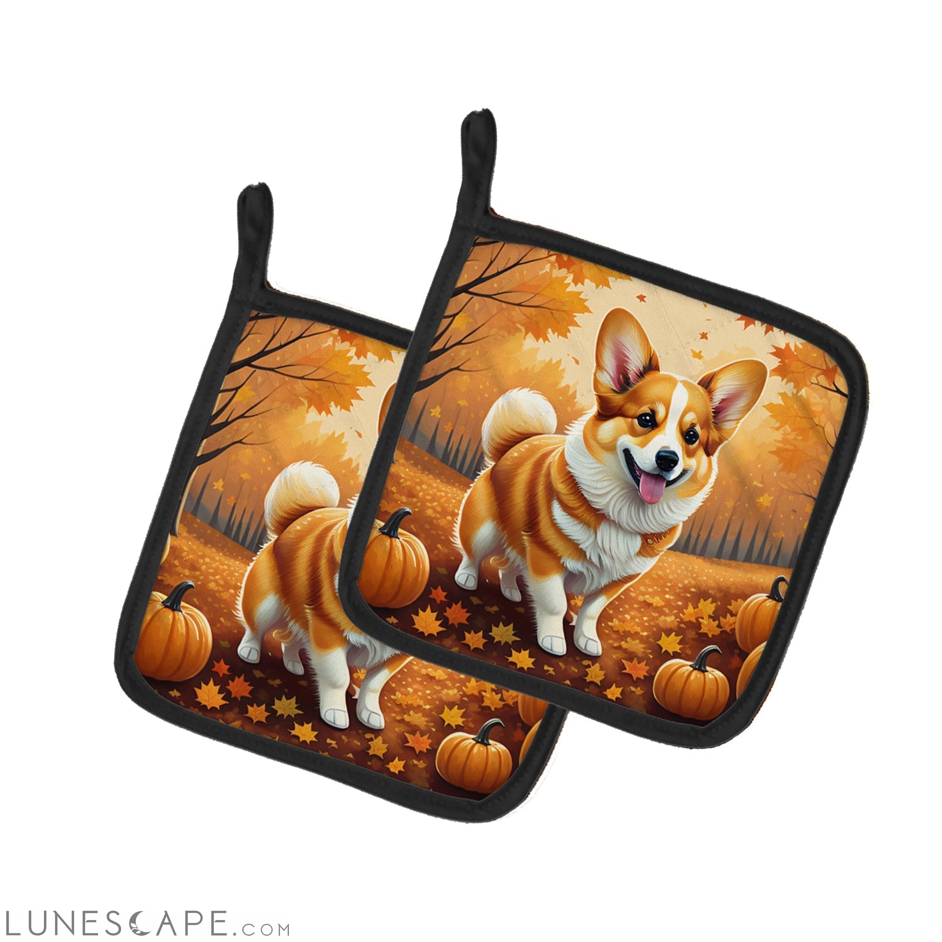 Corgi Fall Pair of Pot Holders LUNESCAPE