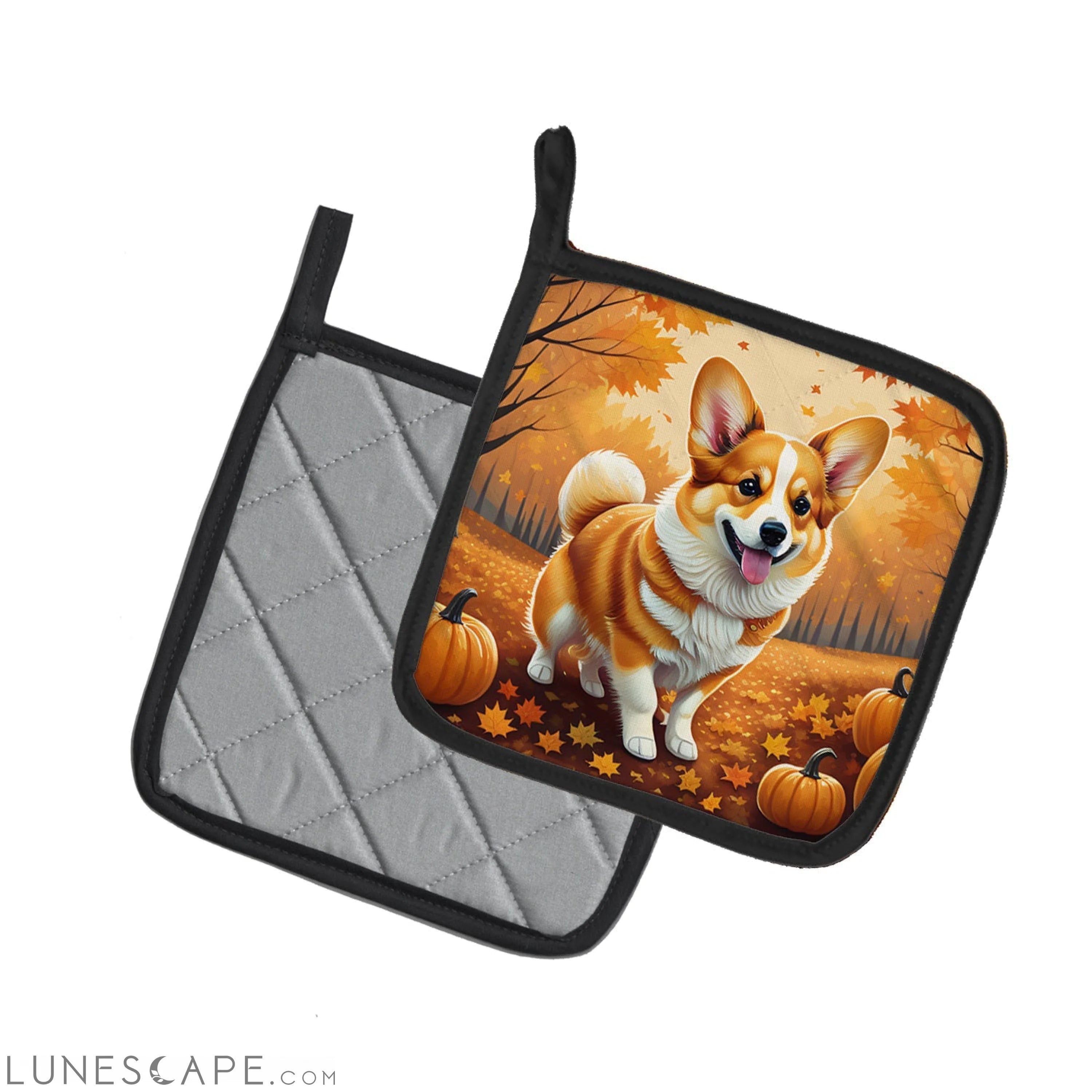 Corgi Fall Pair of Pot Holders LUNESCAPE