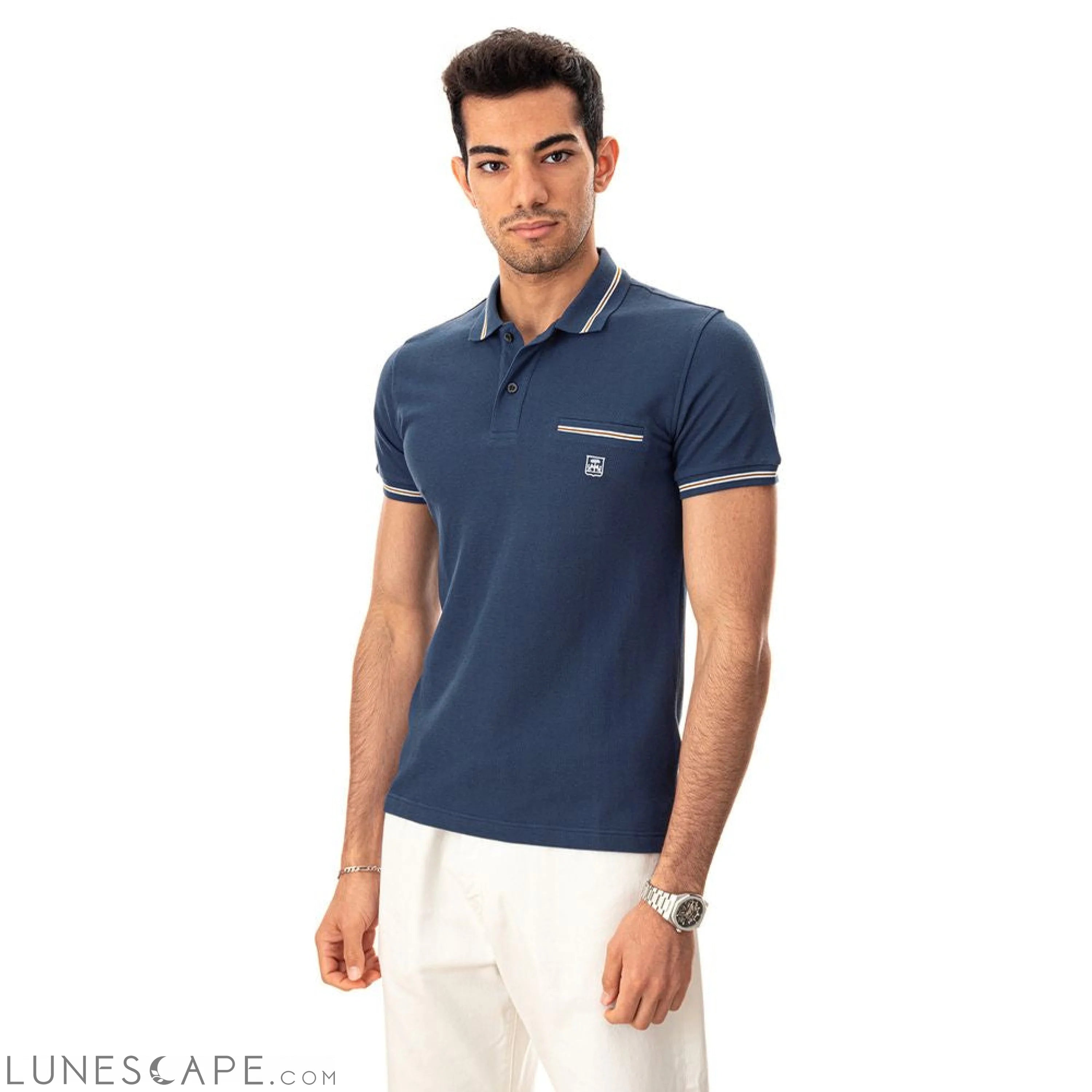 Corneliani Elegant Blue Italian Cotton Polo Shirt LUNESCAPE