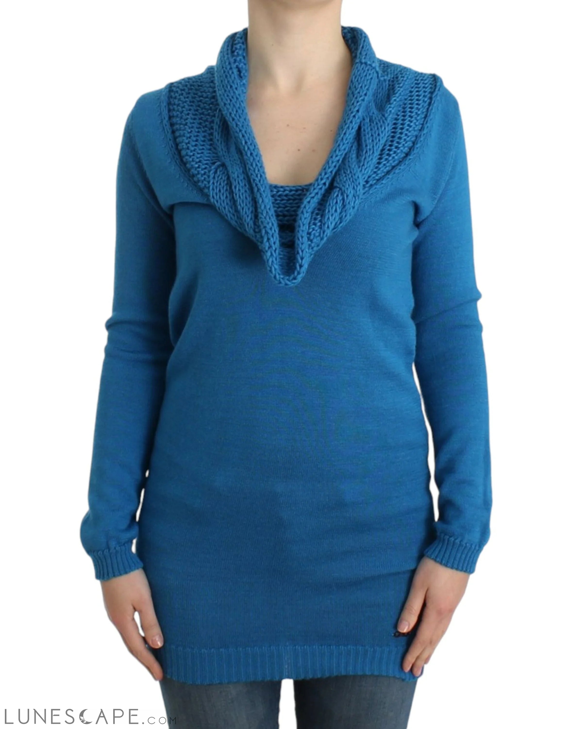 Costume National Chic Blue Scoop Neck Knit Sweater LUNESCAPE