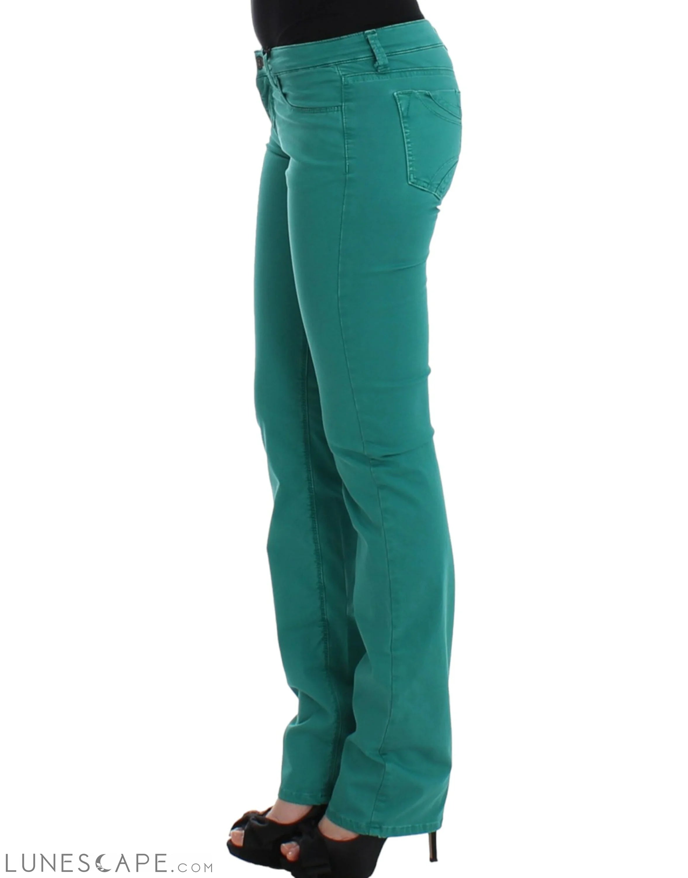 Costume National Chic Green Straight Leg Jeans for Sophisticated Style LUNESCAPE