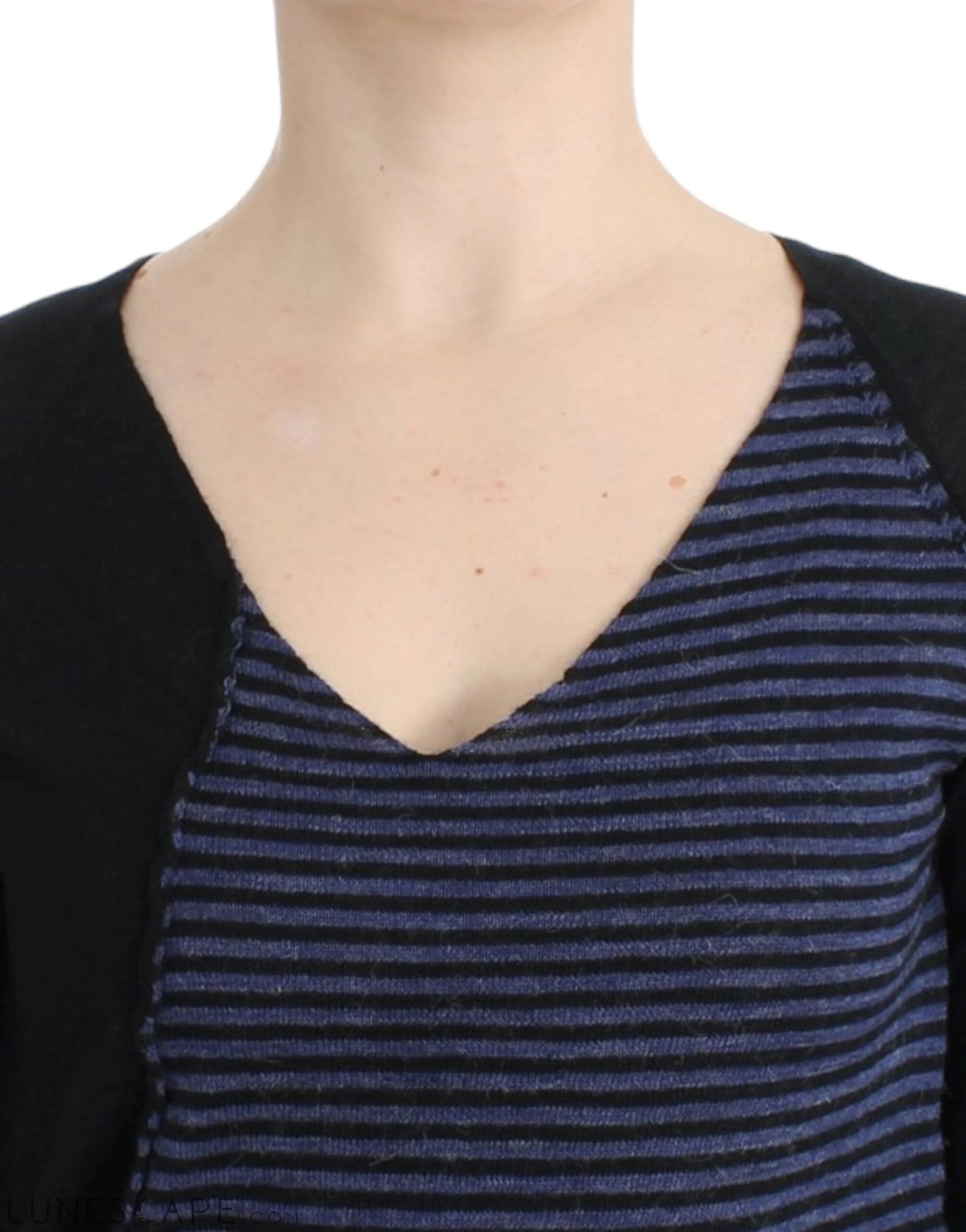 Costume National Chic Striped V-Neck Wool Blend Sweater LUNESCAPE