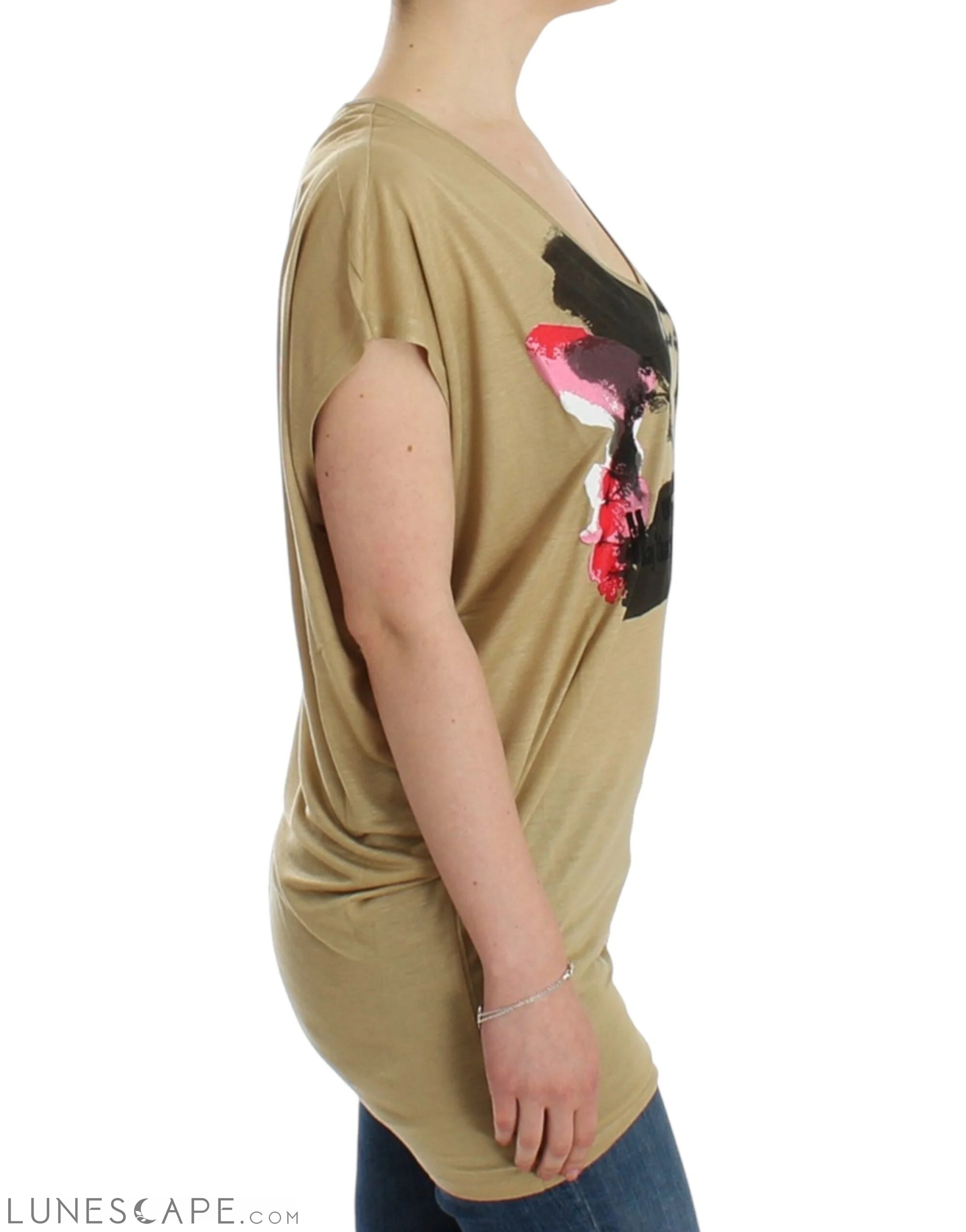 Costume National Chic V-Neck Tunic Top with Motive Print LUNESCAPE