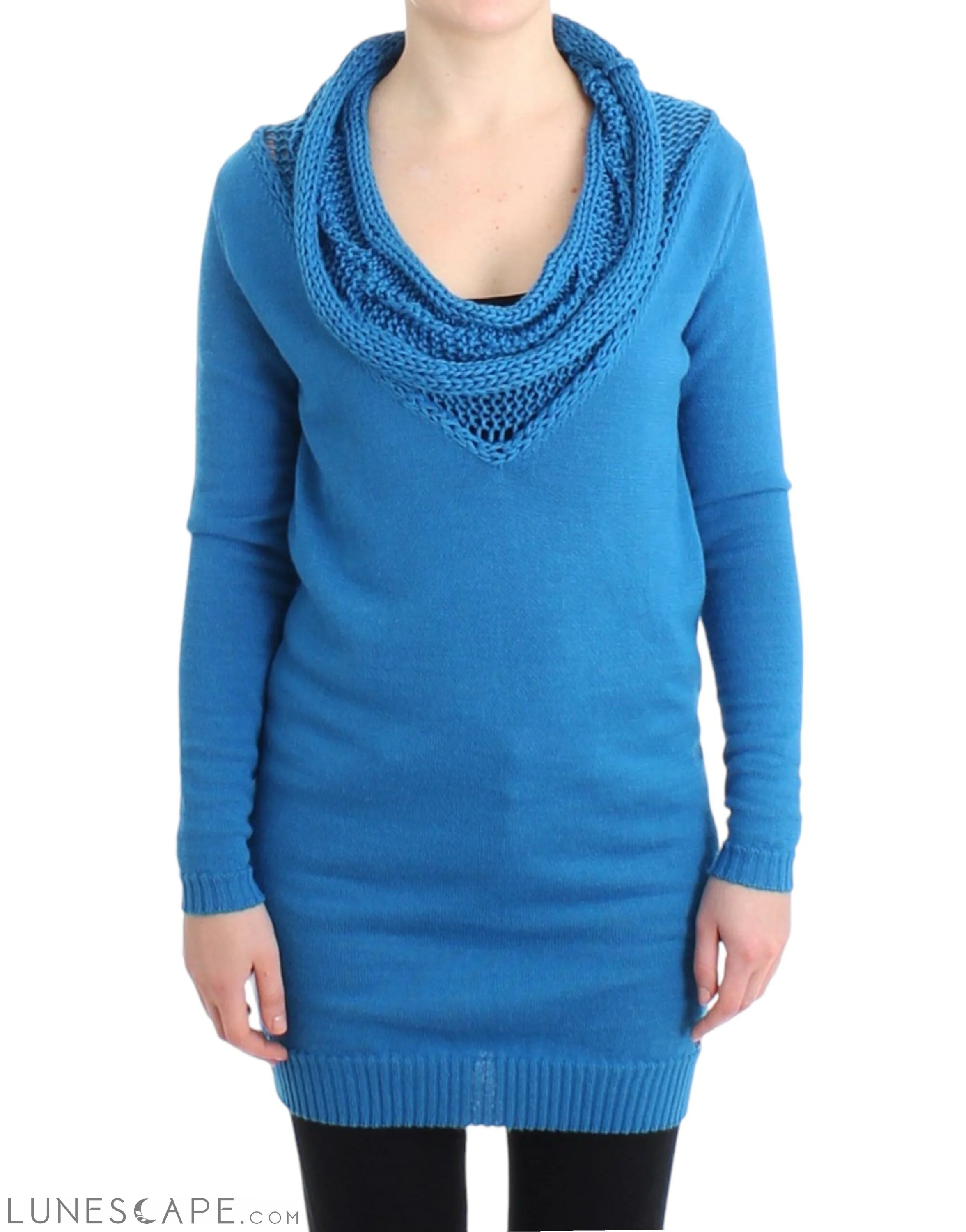 Costume National Cozy Scoop Neck Blue Knit Sweater LUNESCAPE