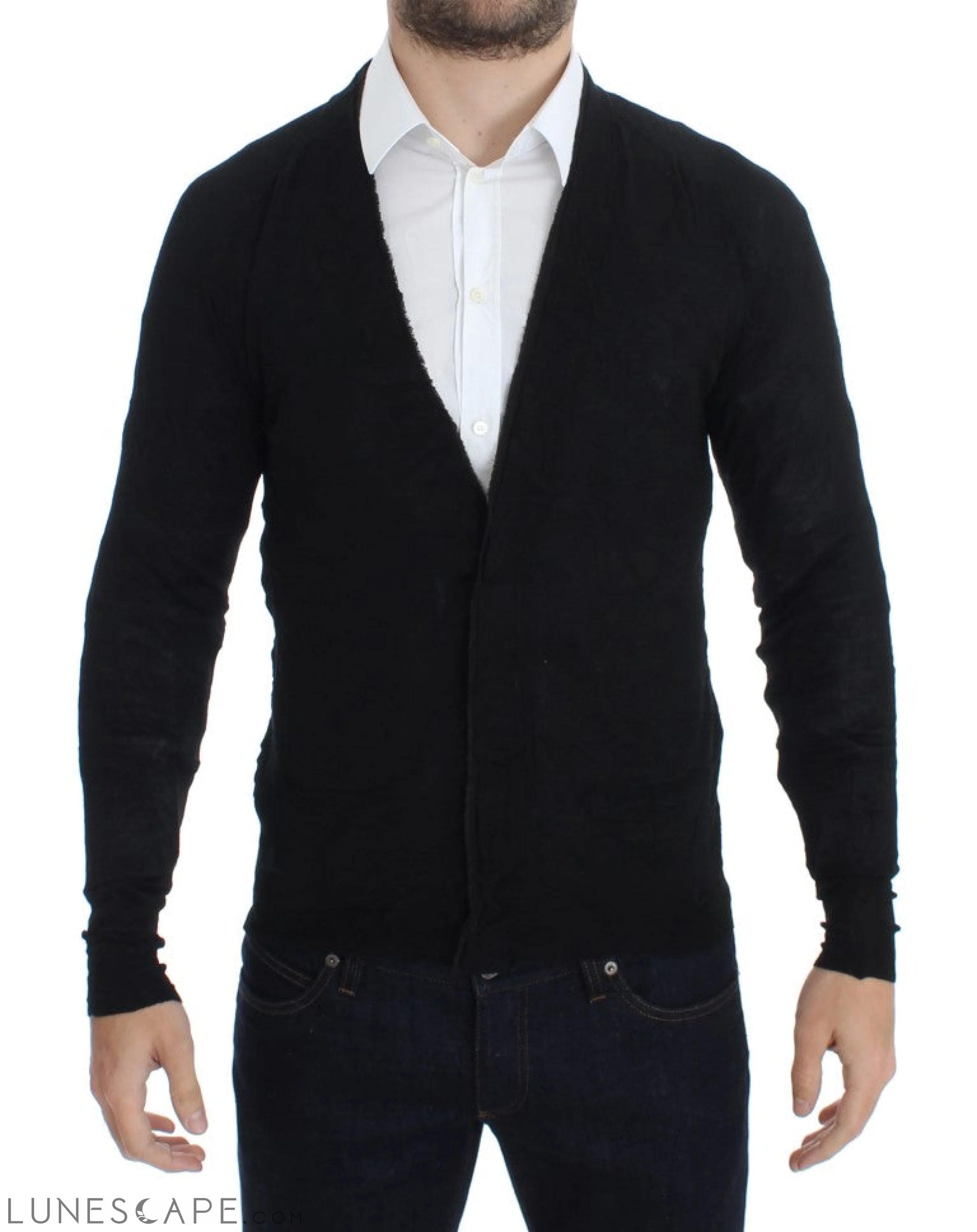 Costume National Elegant Black Merino Wool Cardigan LUNESCAPE