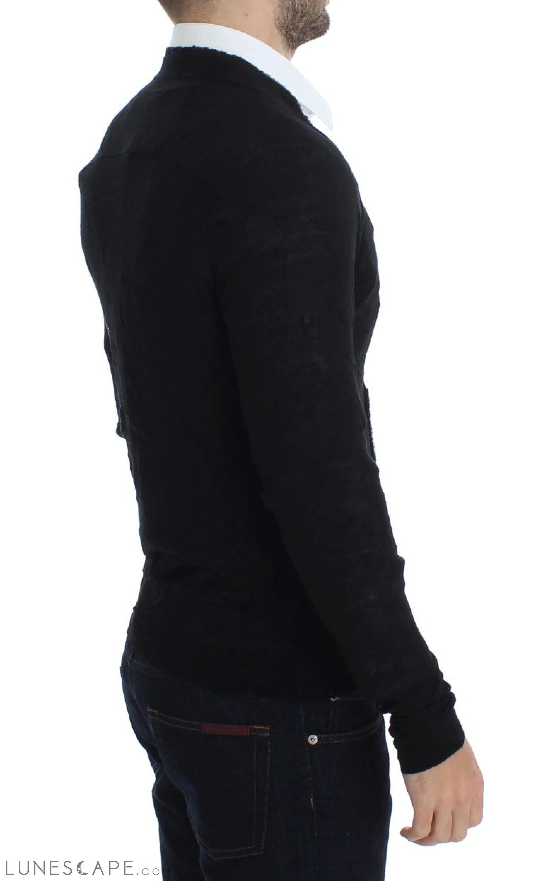 Costume National Elegant Black Merino Wool Cardigan LUNESCAPE