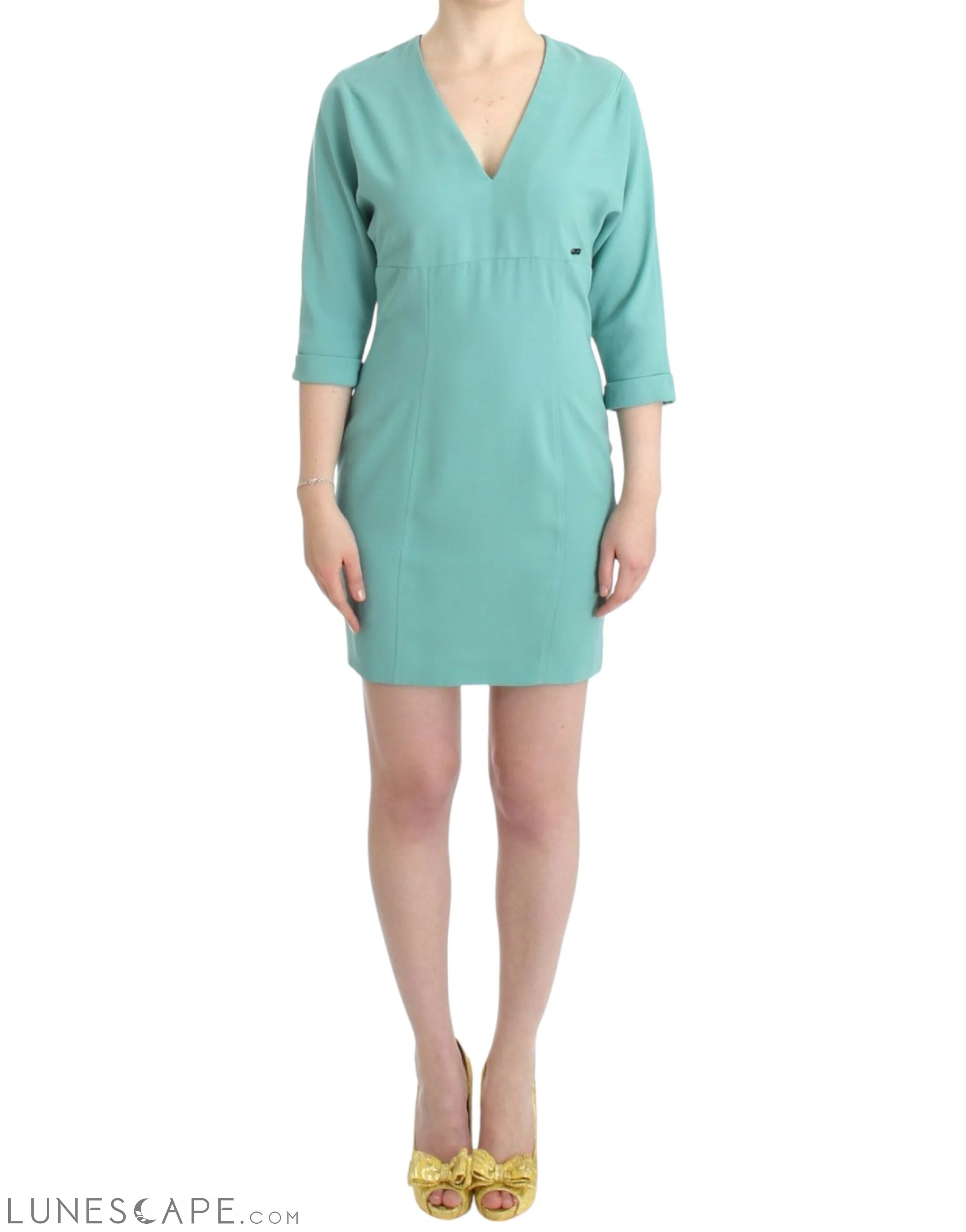 Costume National Elegant Green V-Neck Midi Dress LUNESCAPE