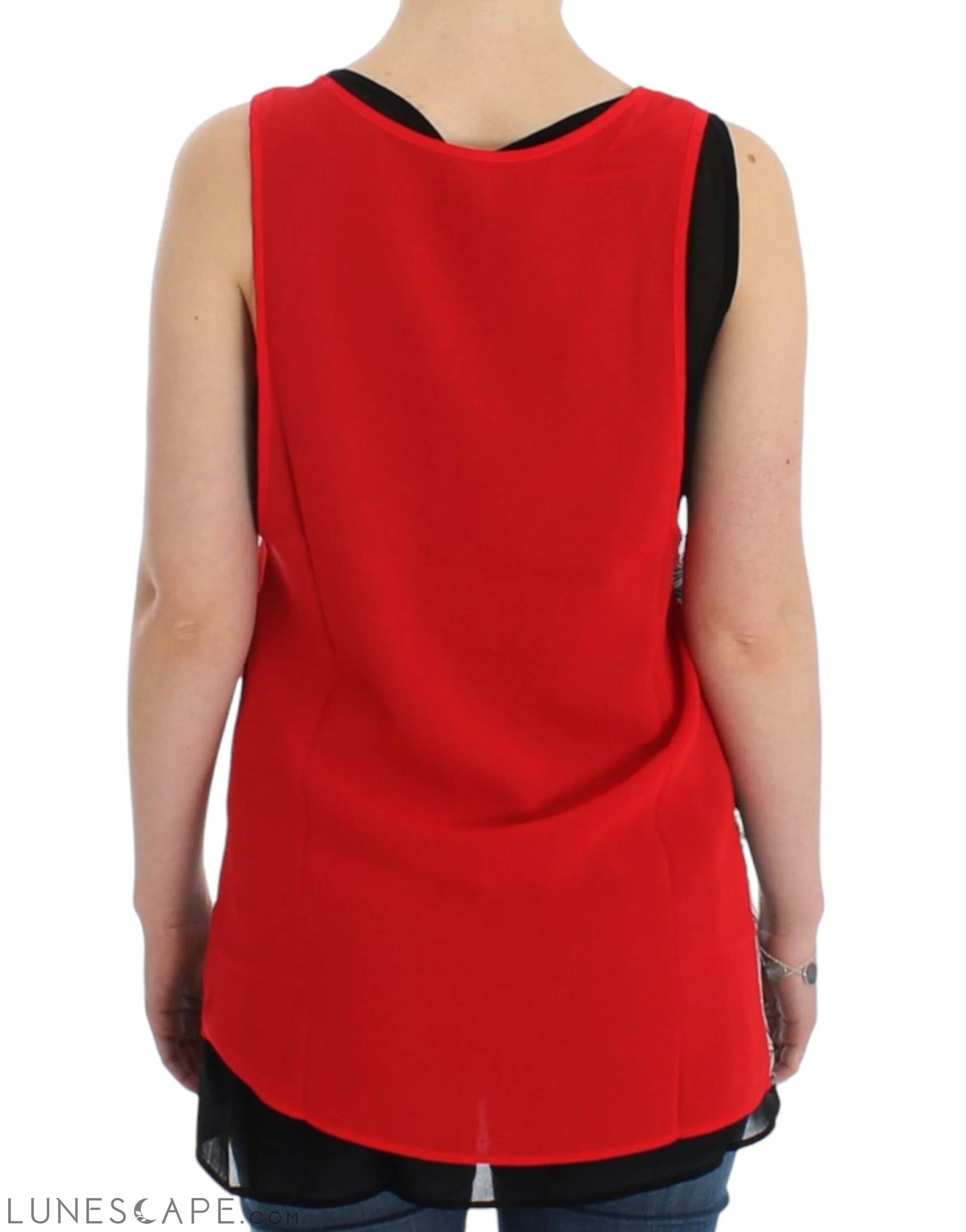 Costume National Elegant Sleeveless Black & Red Top LUNESCAPE