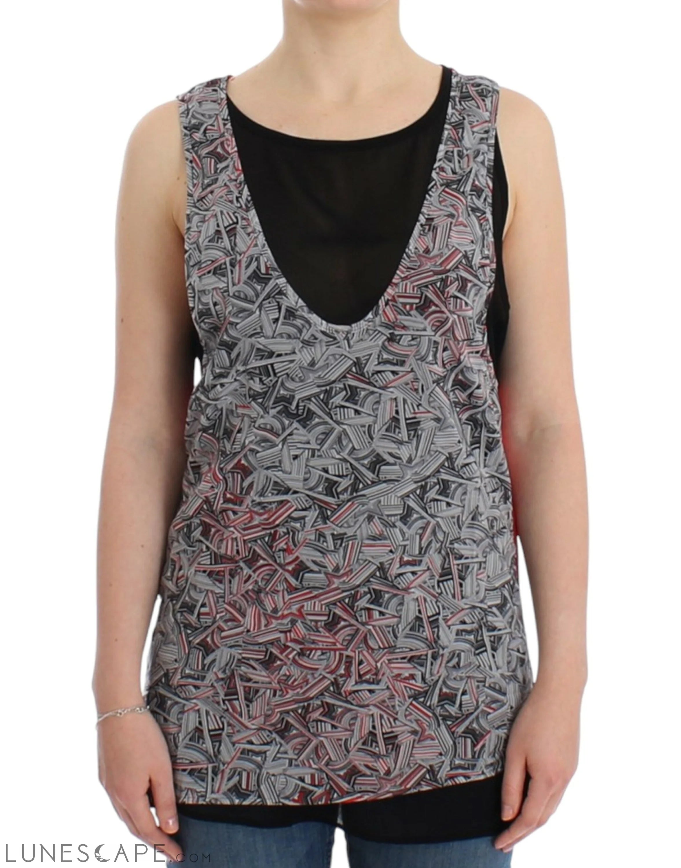 Costume National Elegant Sleeveless Black & Red Top LUNESCAPE