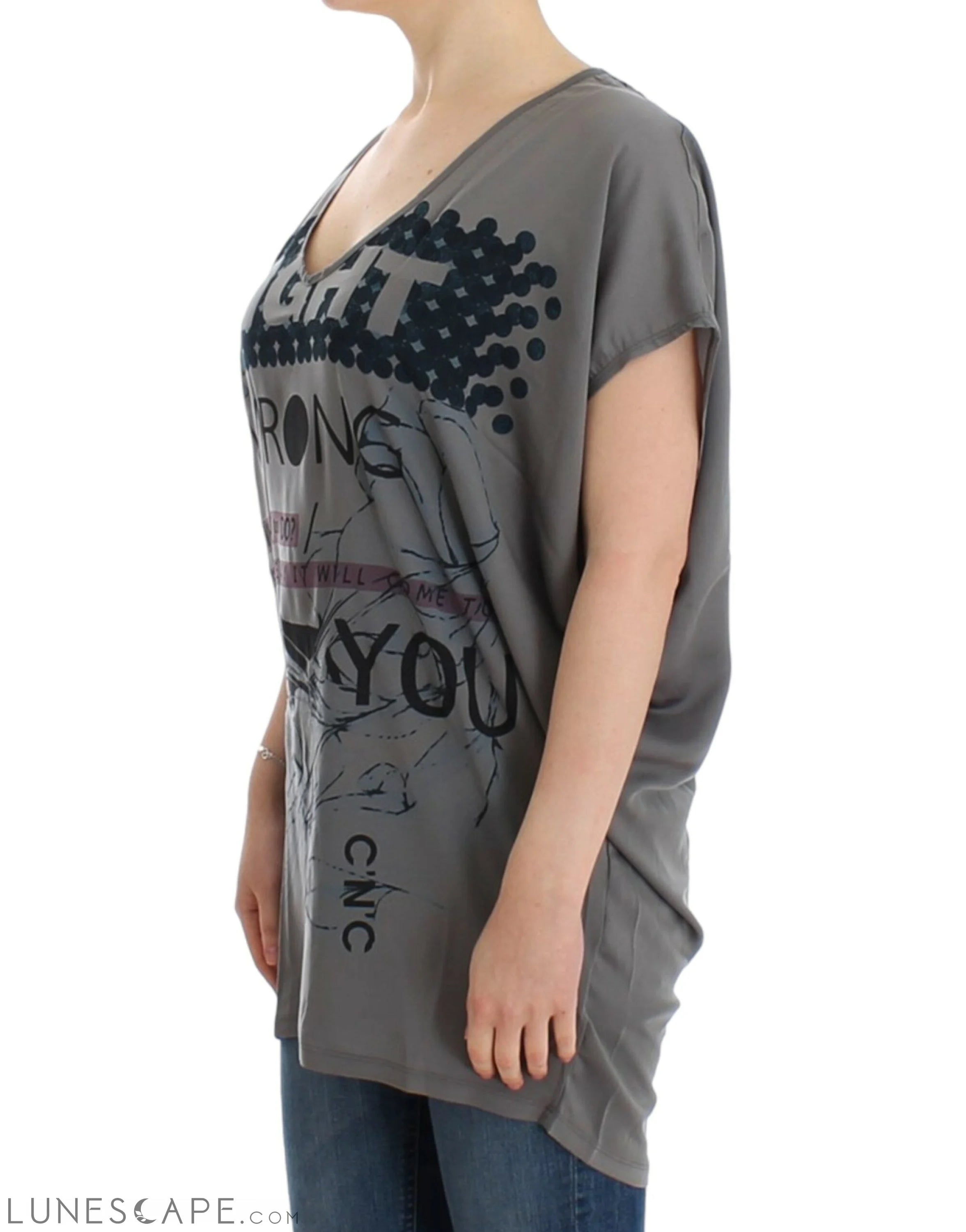 Costume National Elegant V-Neck Tunic with Motive Print LUNESCAPE