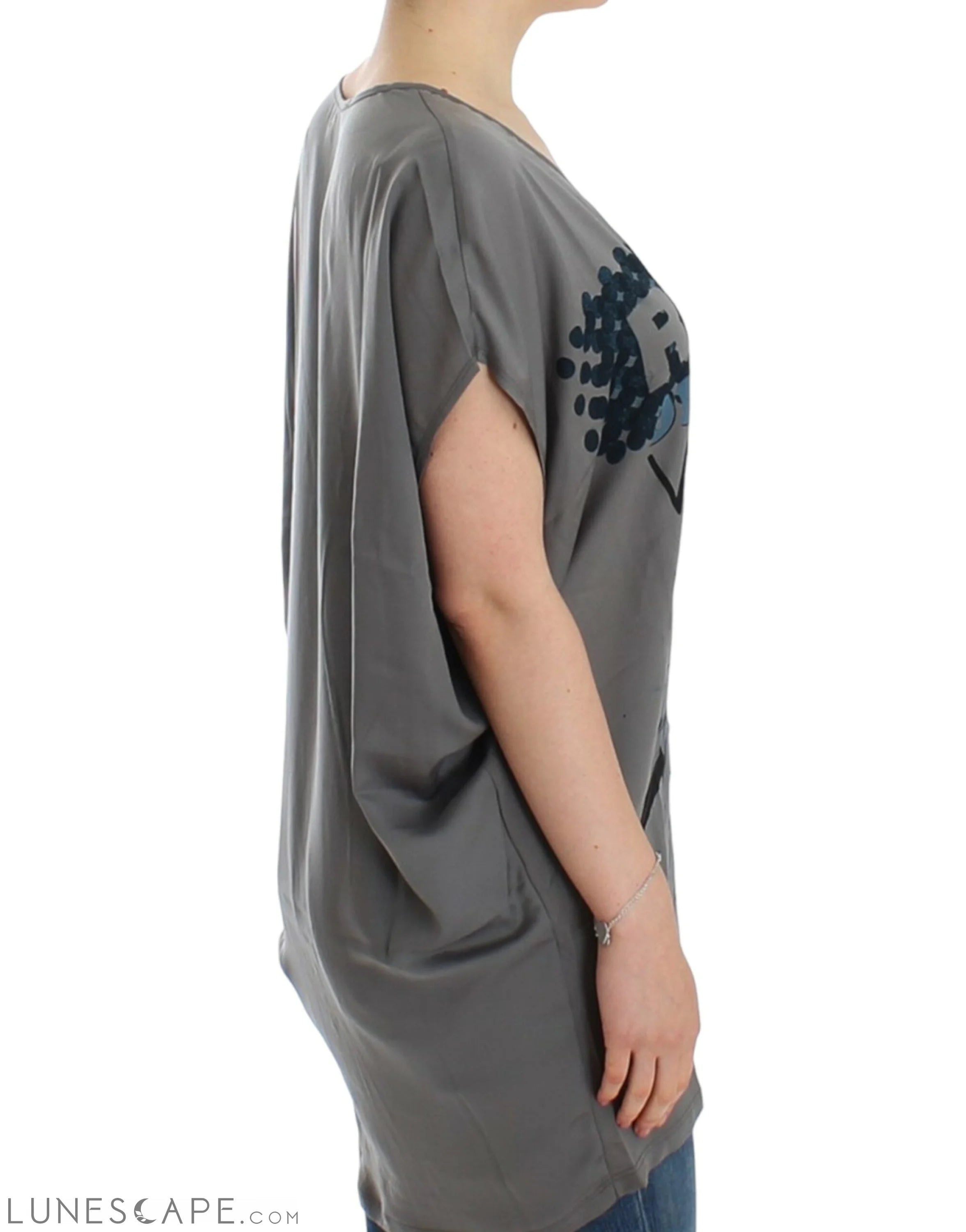 Costume National Elegant V-Neck Tunic with Motive Print LUNESCAPE