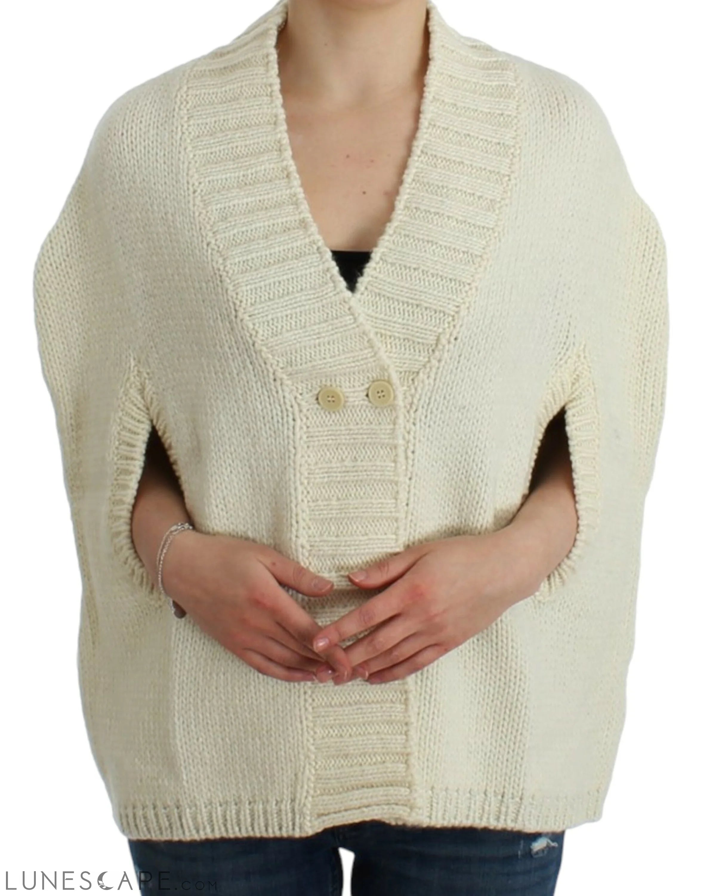 Costume National Elegant White Knitted Cape-Cardigan Hybrid LUNESCAPE