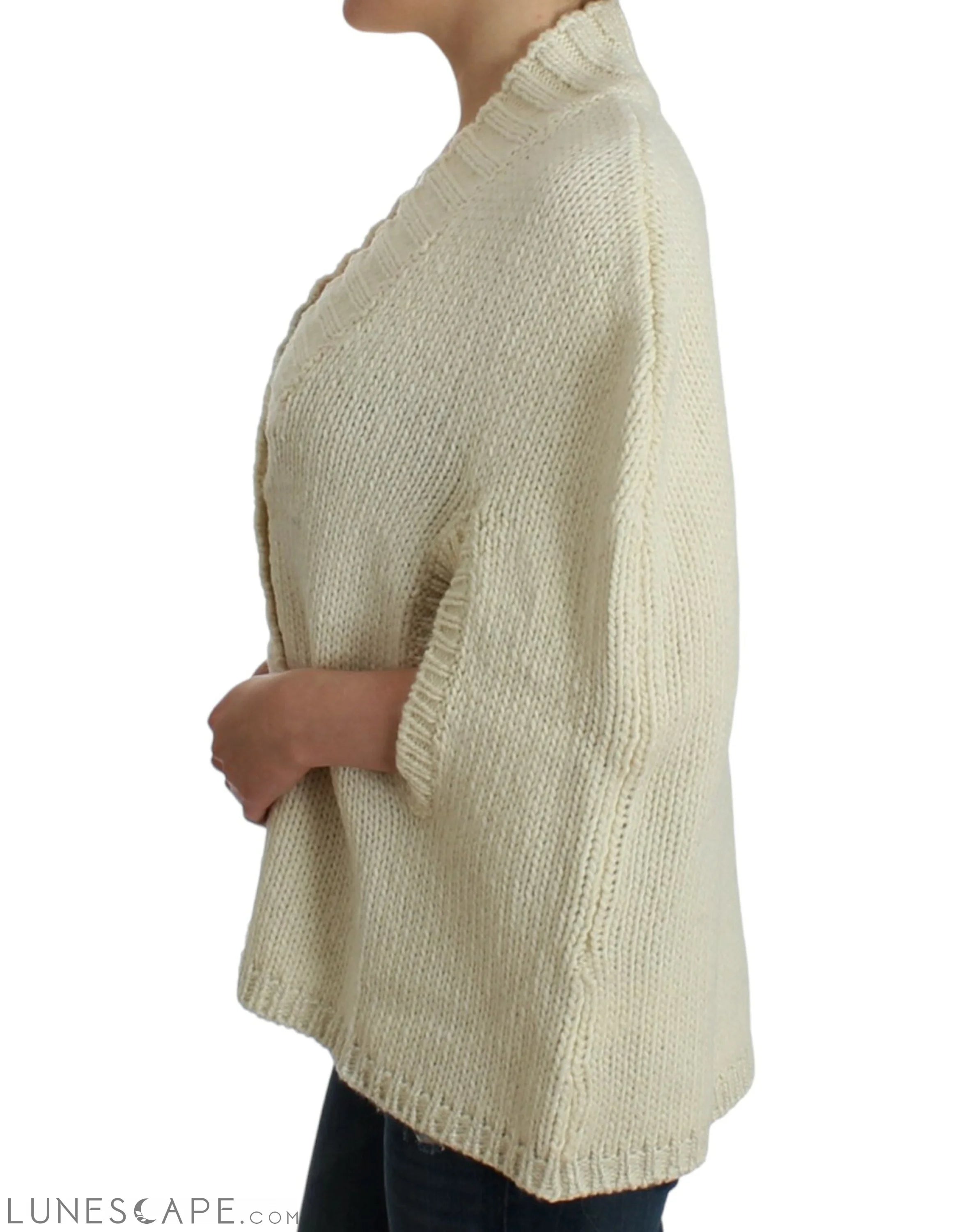 Costume National Elegant White Knitted Cape-Cardigan Hybrid LUNESCAPE