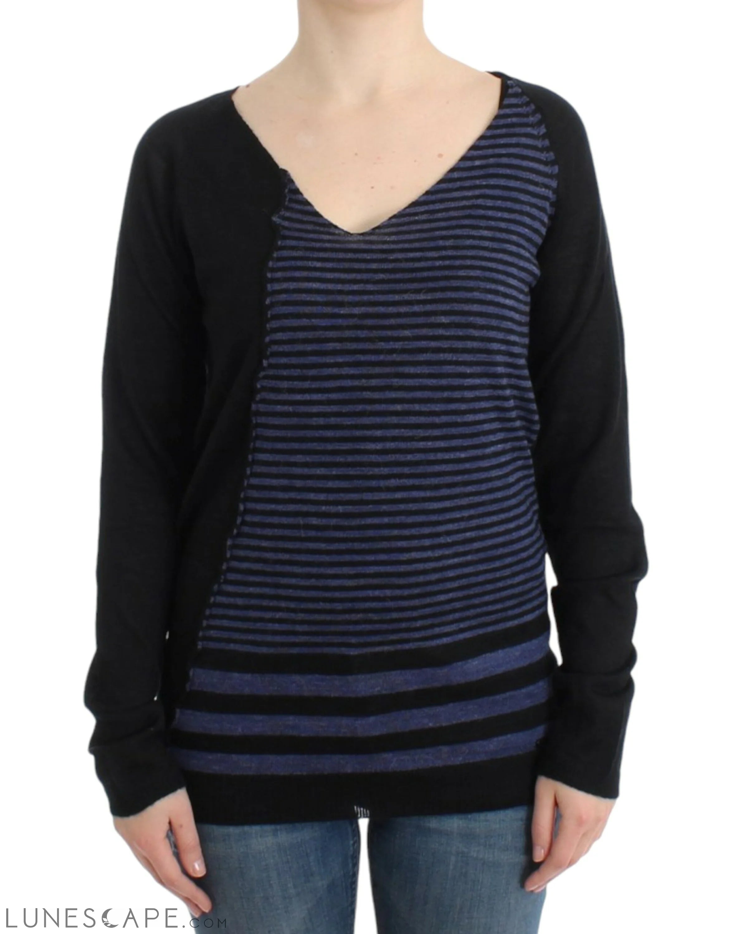 Costume National Striped V-Neck Luxury Sweater LUNESCAPE