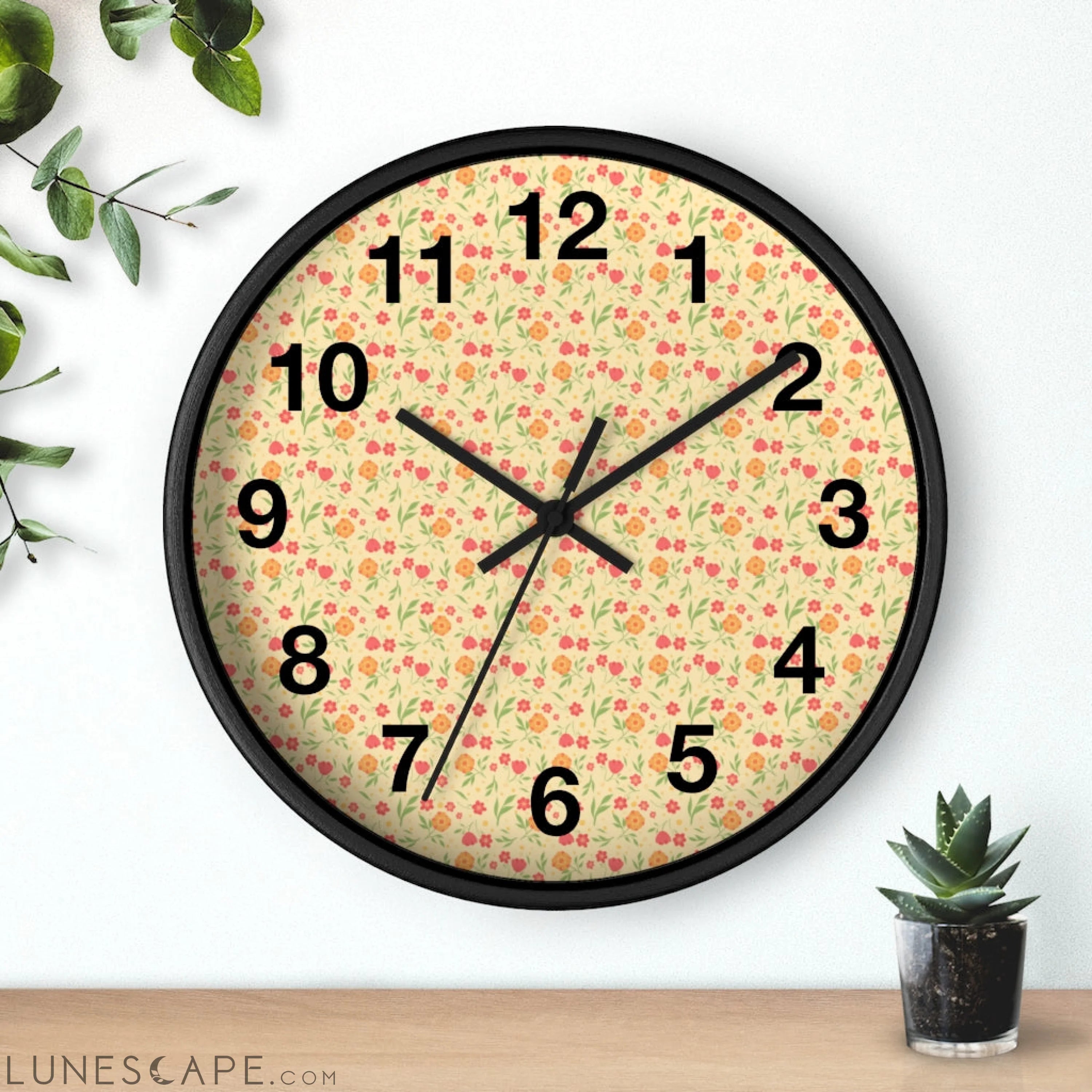 Cottagecore Ditsy Floral Geometric Clock LUNESCAPE