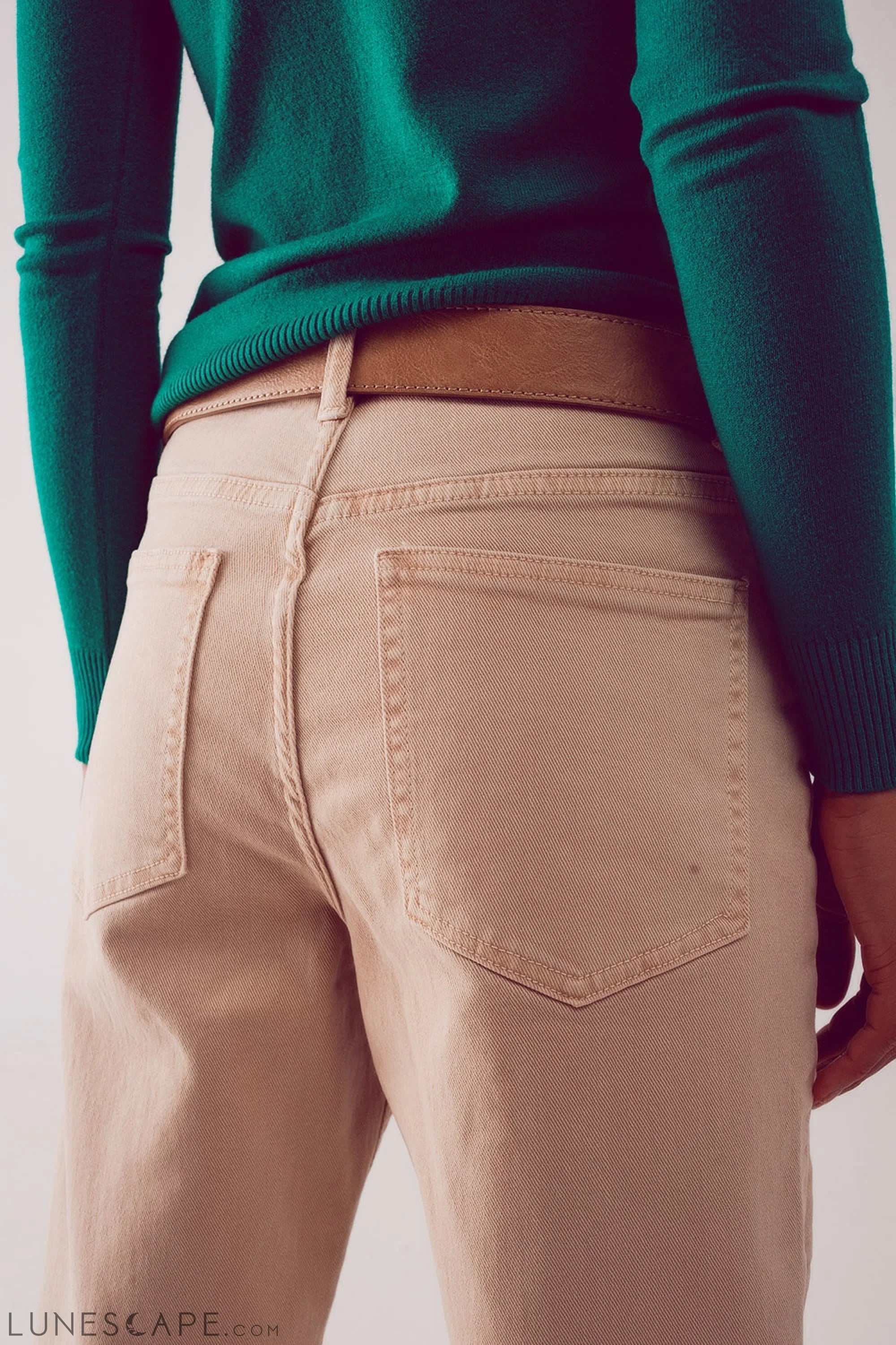 Cotton Mid Rise Slouchy Jean in BEIGE LUNESCAPE