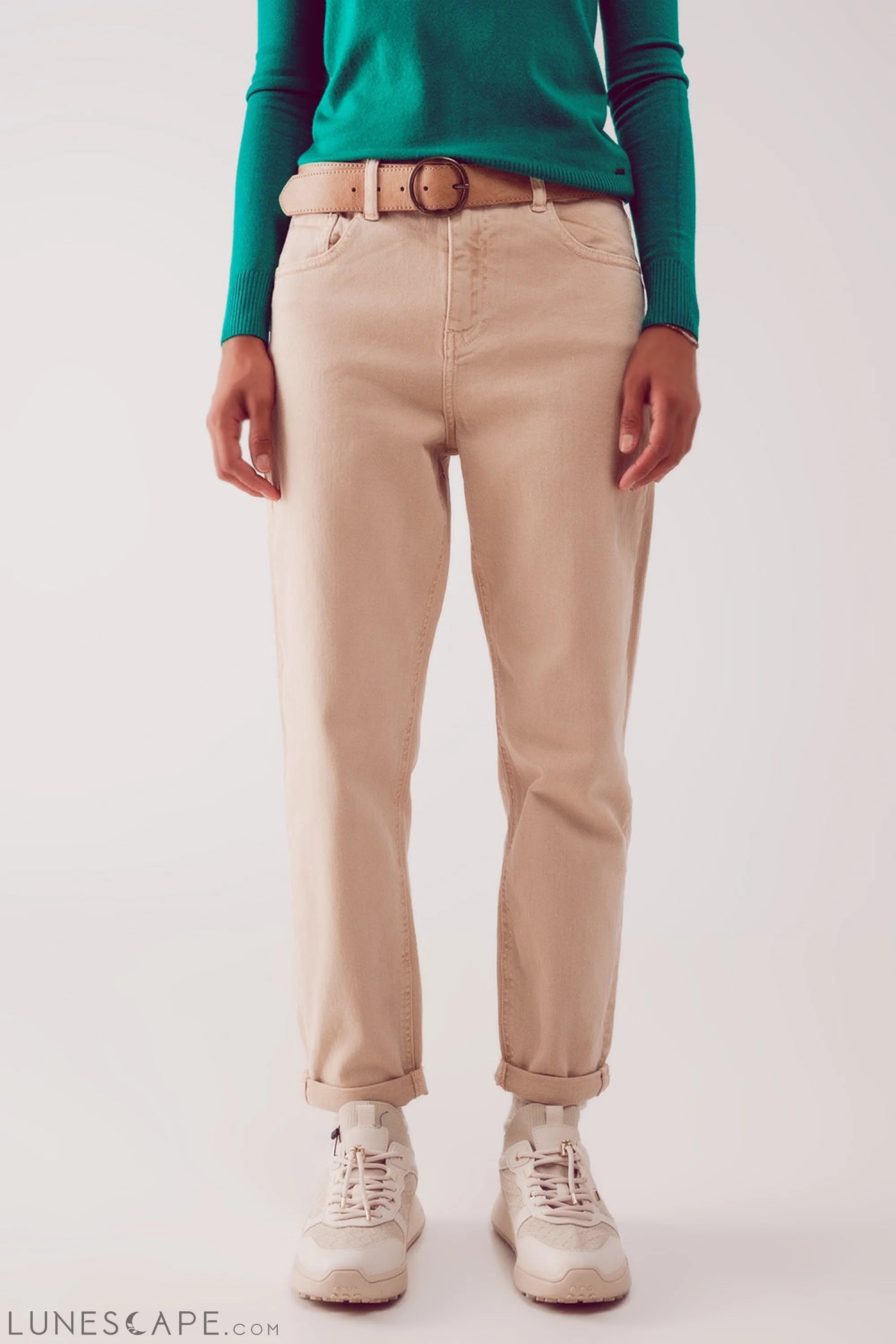 Cotton Mid Rise Slouchy Jean in BEIGE LUNESCAPE