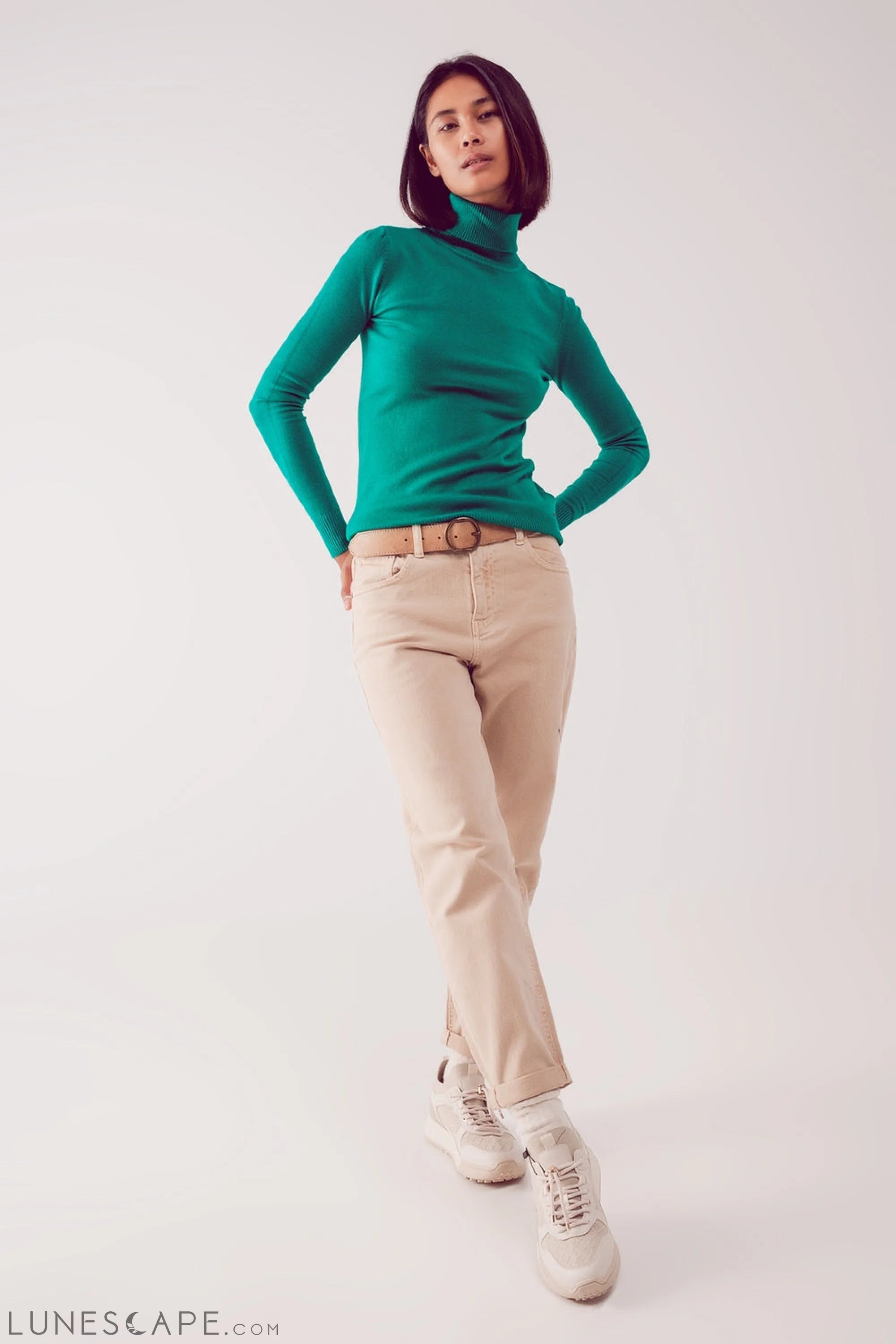 Cotton Mid Rise Slouchy Jean in BEIGE LUNESCAPE