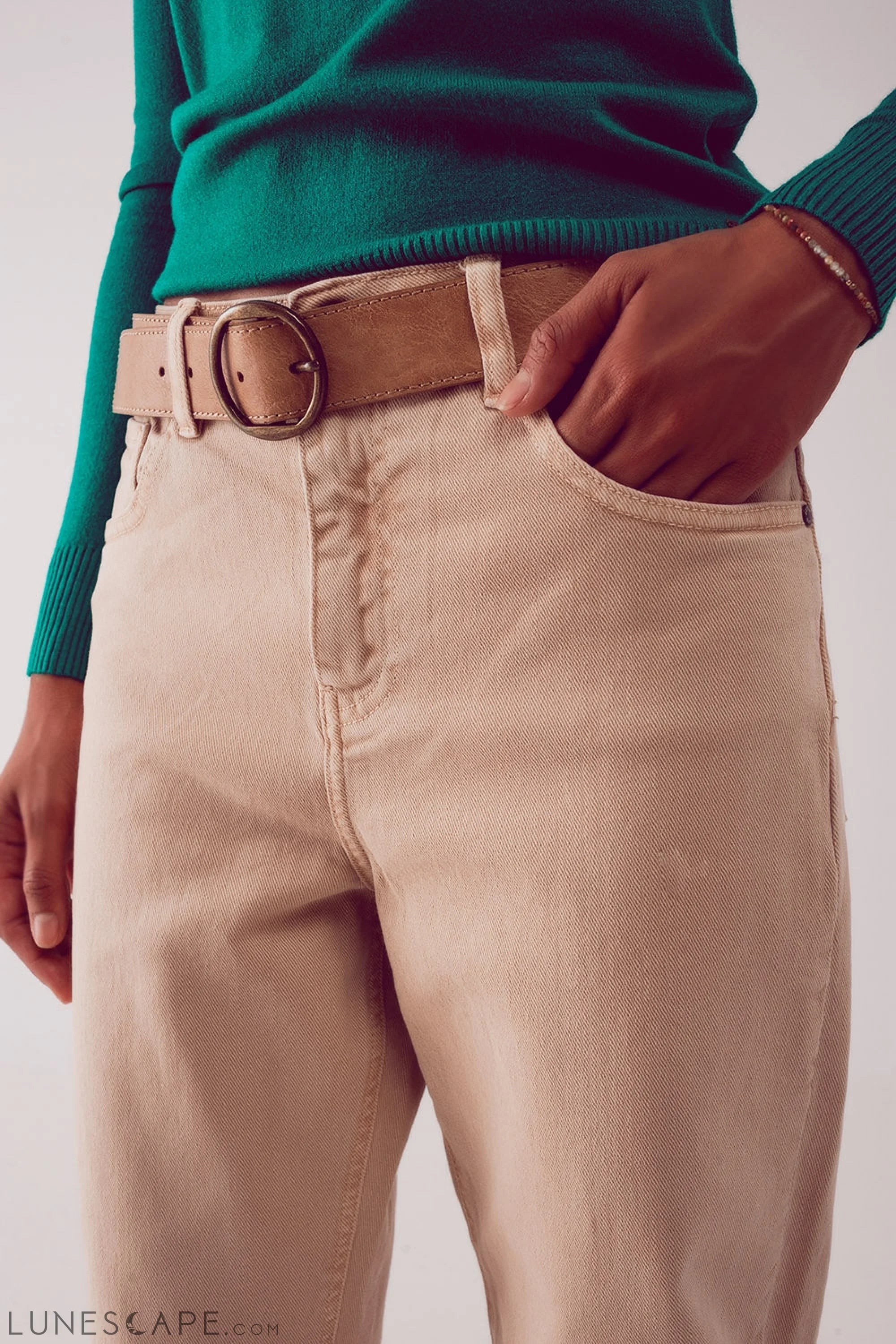Cotton Mid Rise Slouchy Jean in BEIGE LUNESCAPE