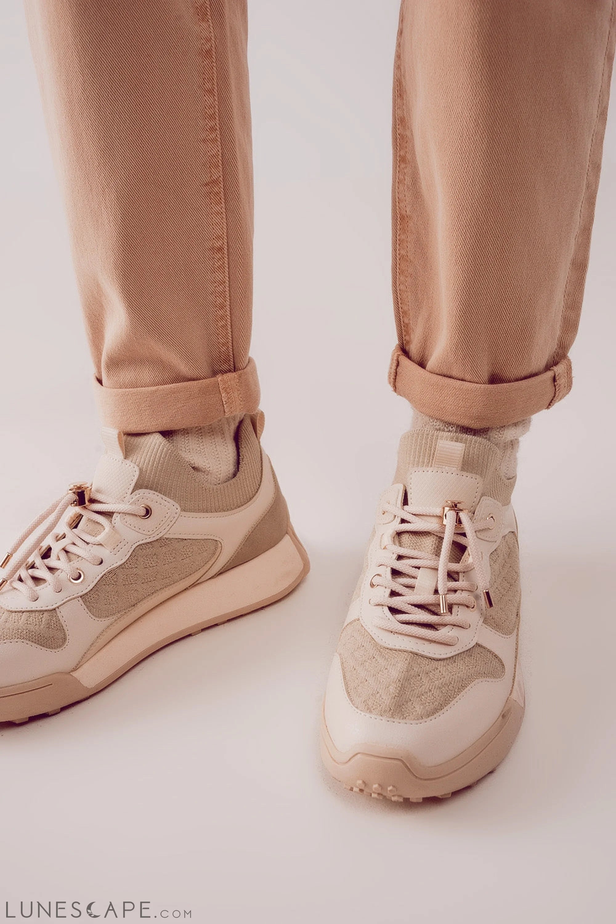 Cotton Mid Rise Slouchy Jean in BEIGE LUNESCAPE