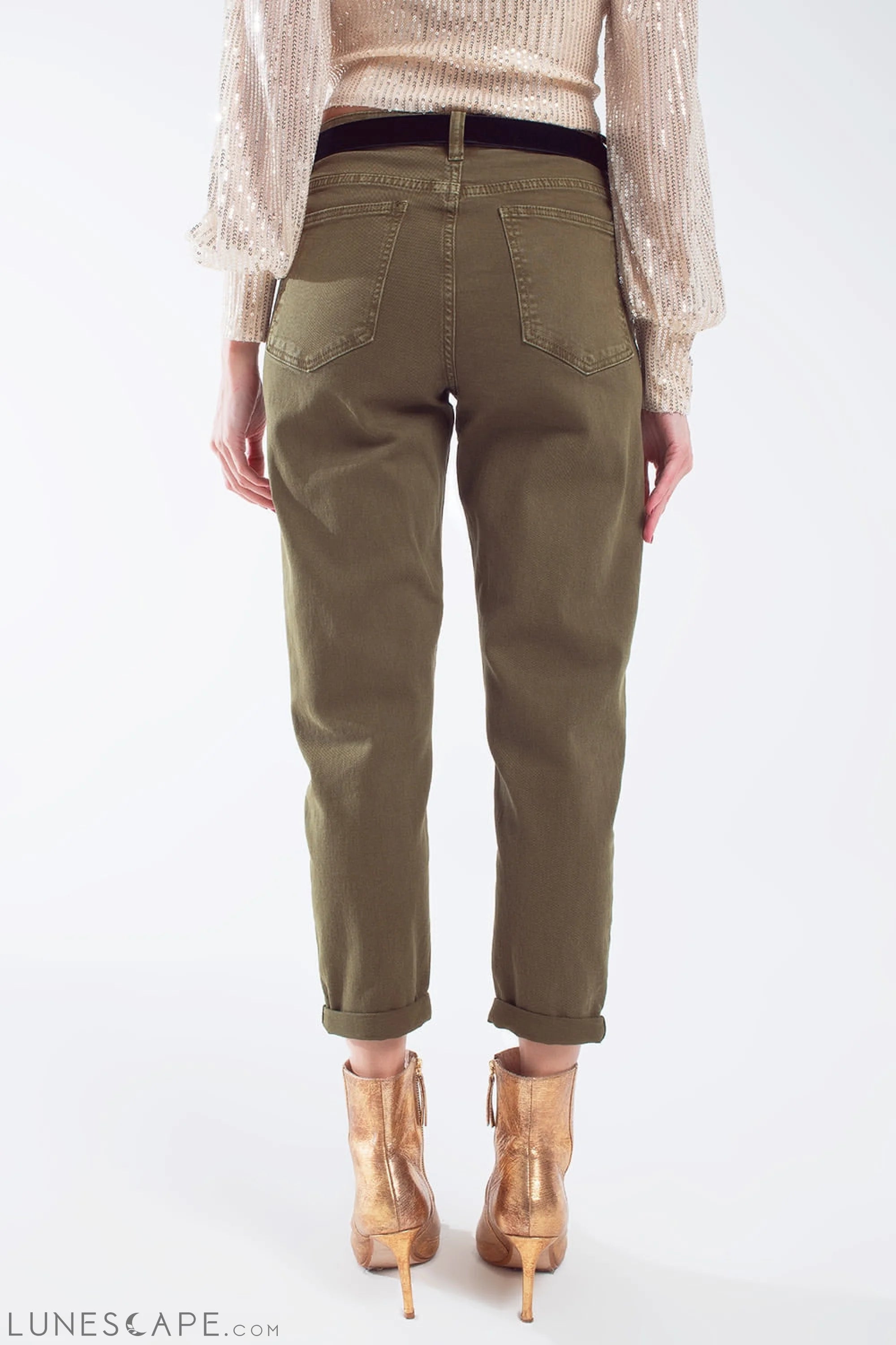 Cotton Mid Rise Slouchy Jean in Khaki Sepia LUNESCAPE