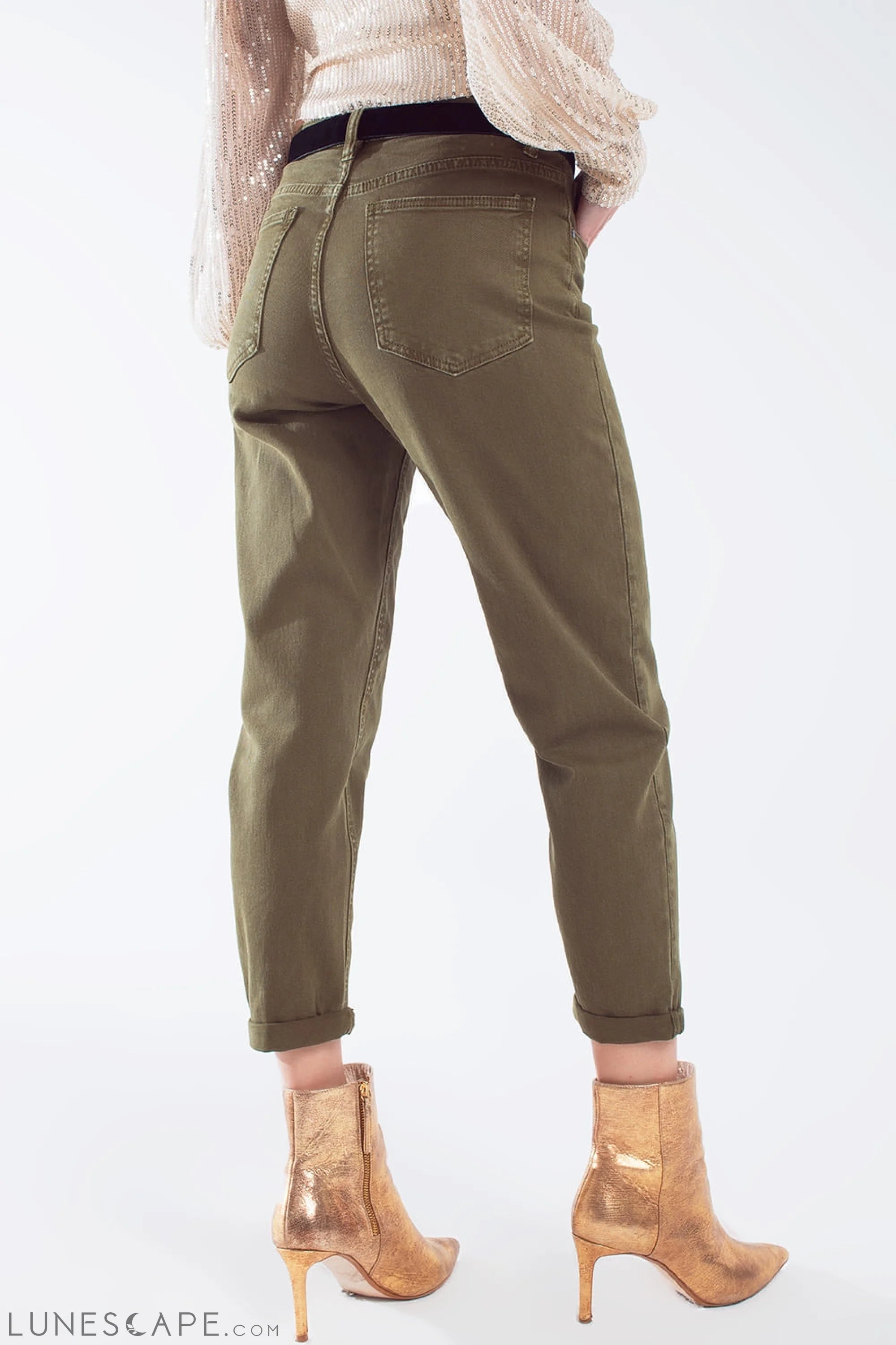 Cotton Mid Rise Slouchy Jean in Khaki Sepia LUNESCAPE